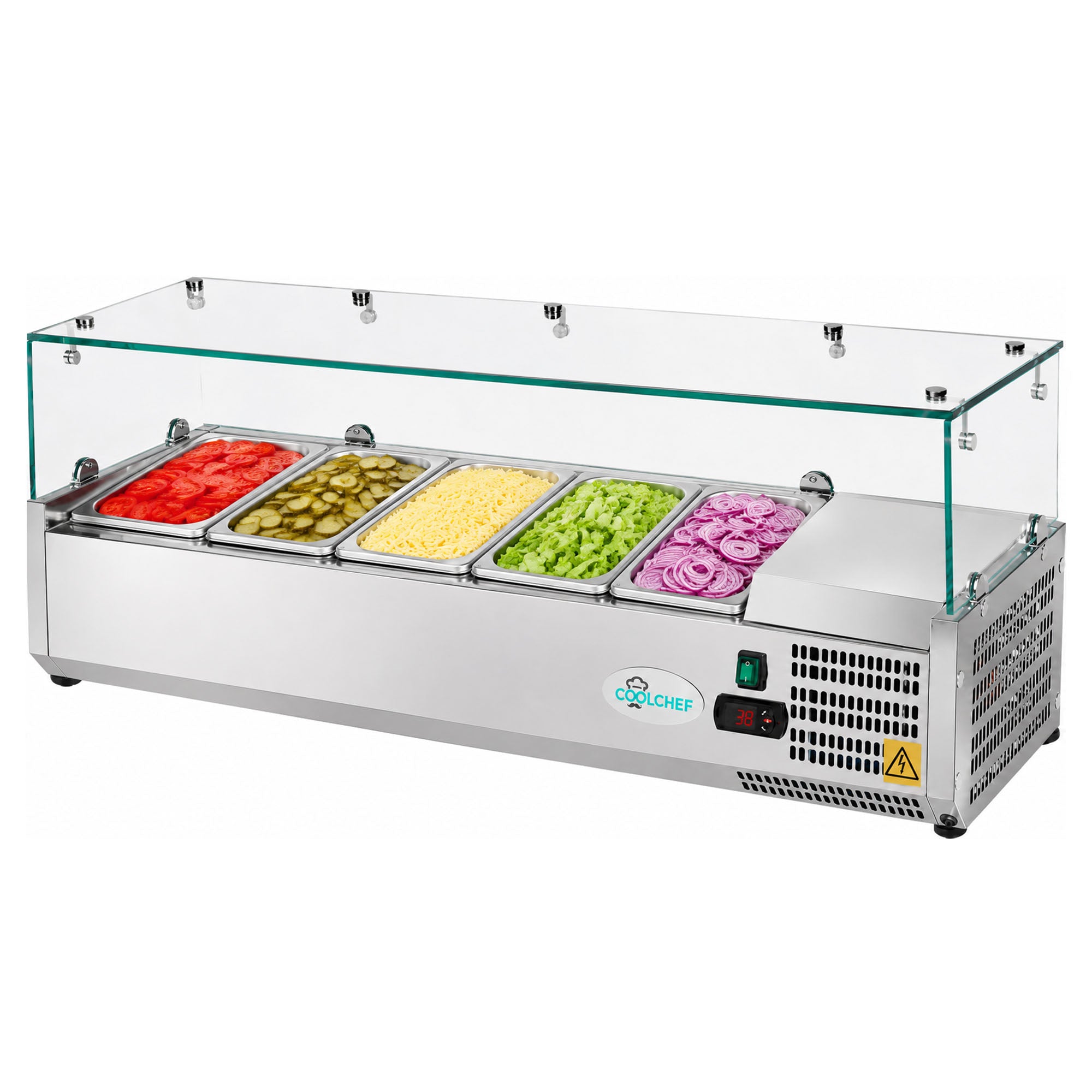 COOLCHEF 47" Refrigerated Condiment Prep Station, Countertop Topping Cooler, Includes 5 x 1/4 GN Pans, 35-50°F R290