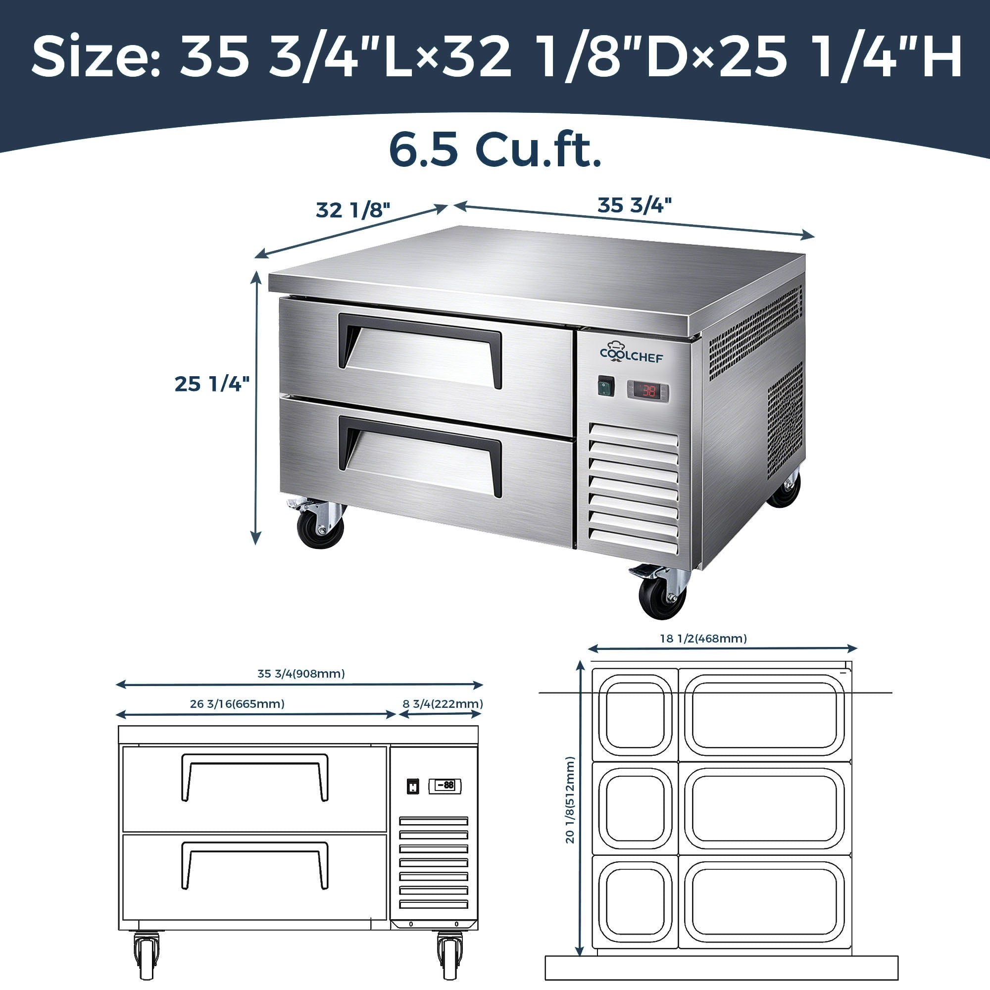 36" 2 Drawer Commercial Chef Base Refrigerator ETL