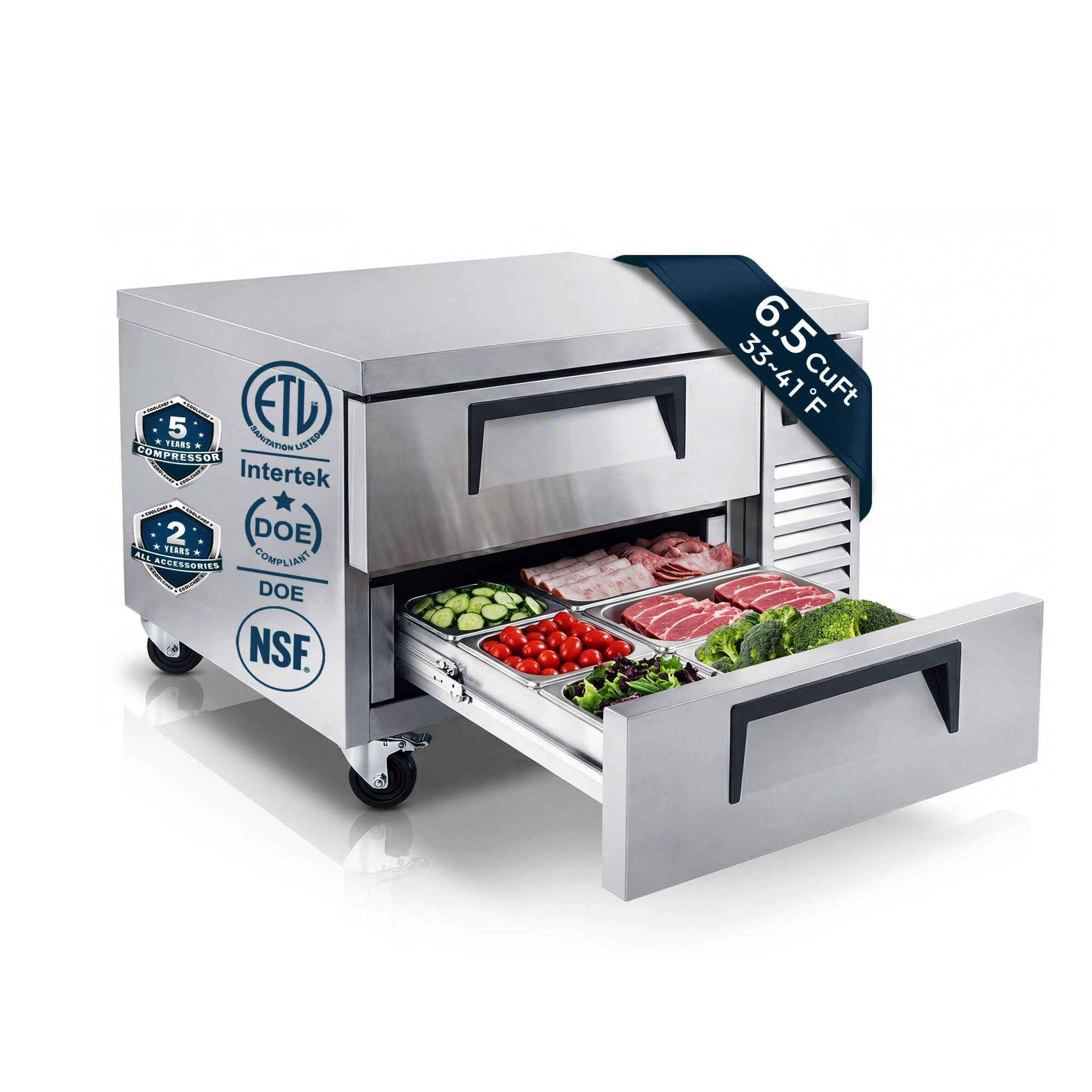 36" 2 Drawer Commercial Chef Base Refrigerator ETL