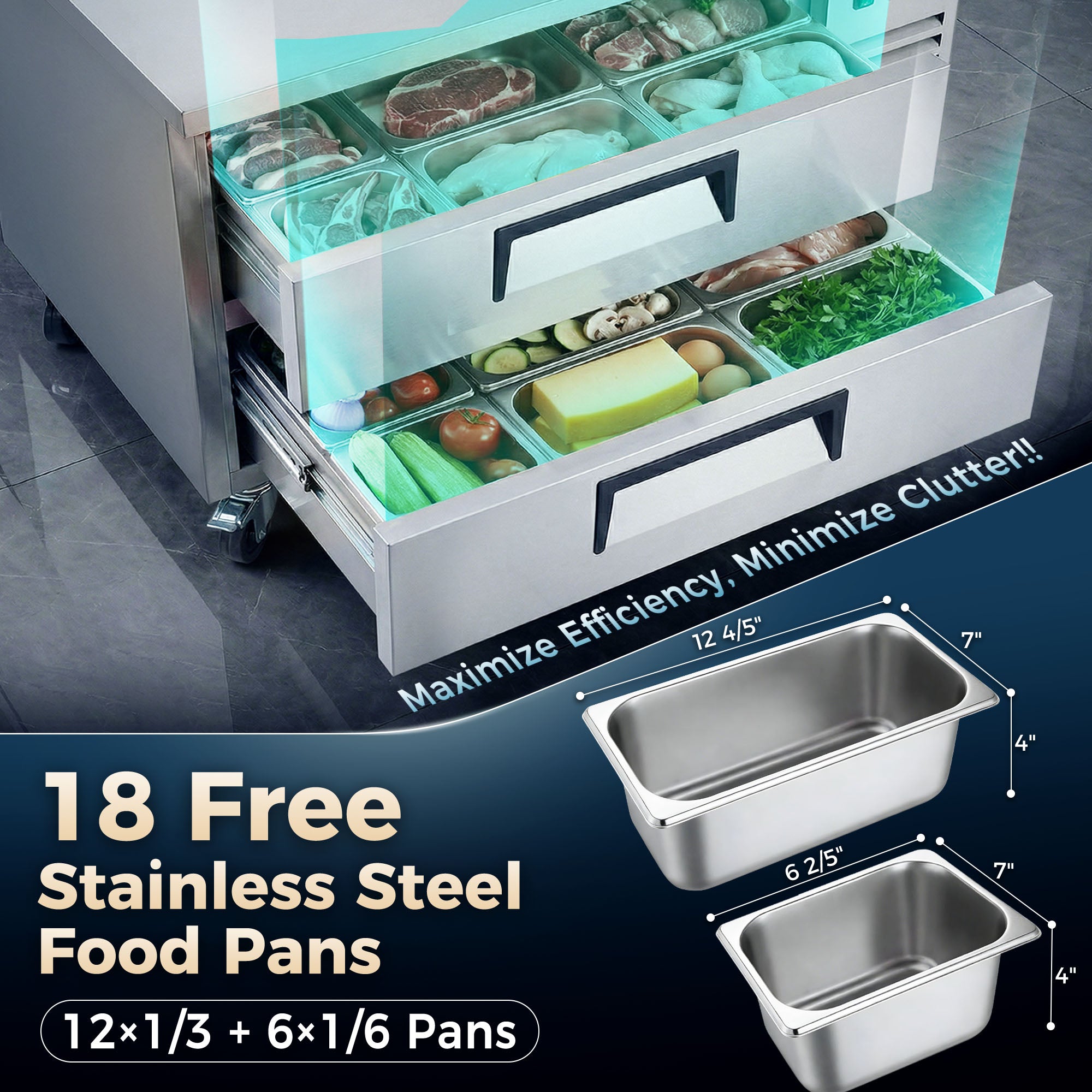 48" 2 Drawer Commercial Chef Base Refrigerator ETL