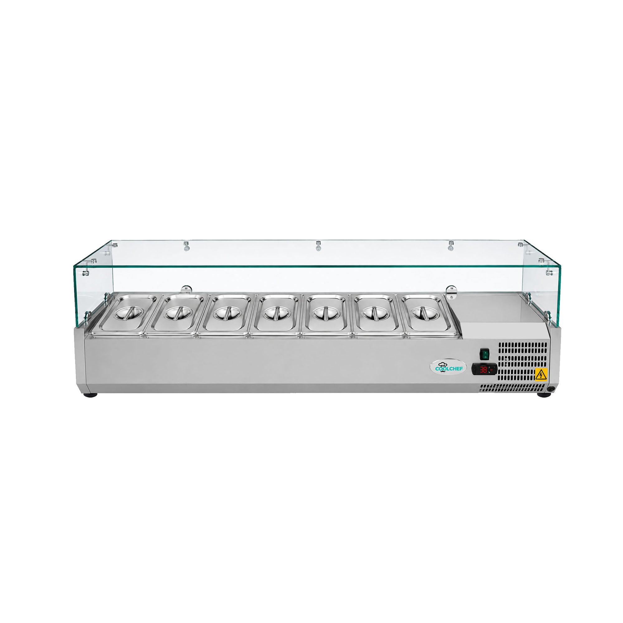 59" Commercial Refrigerated Prep Rail with Glass Guard, 1.7 Cu.Ft, 7 x 1/4 GN Pans, R290 ETL