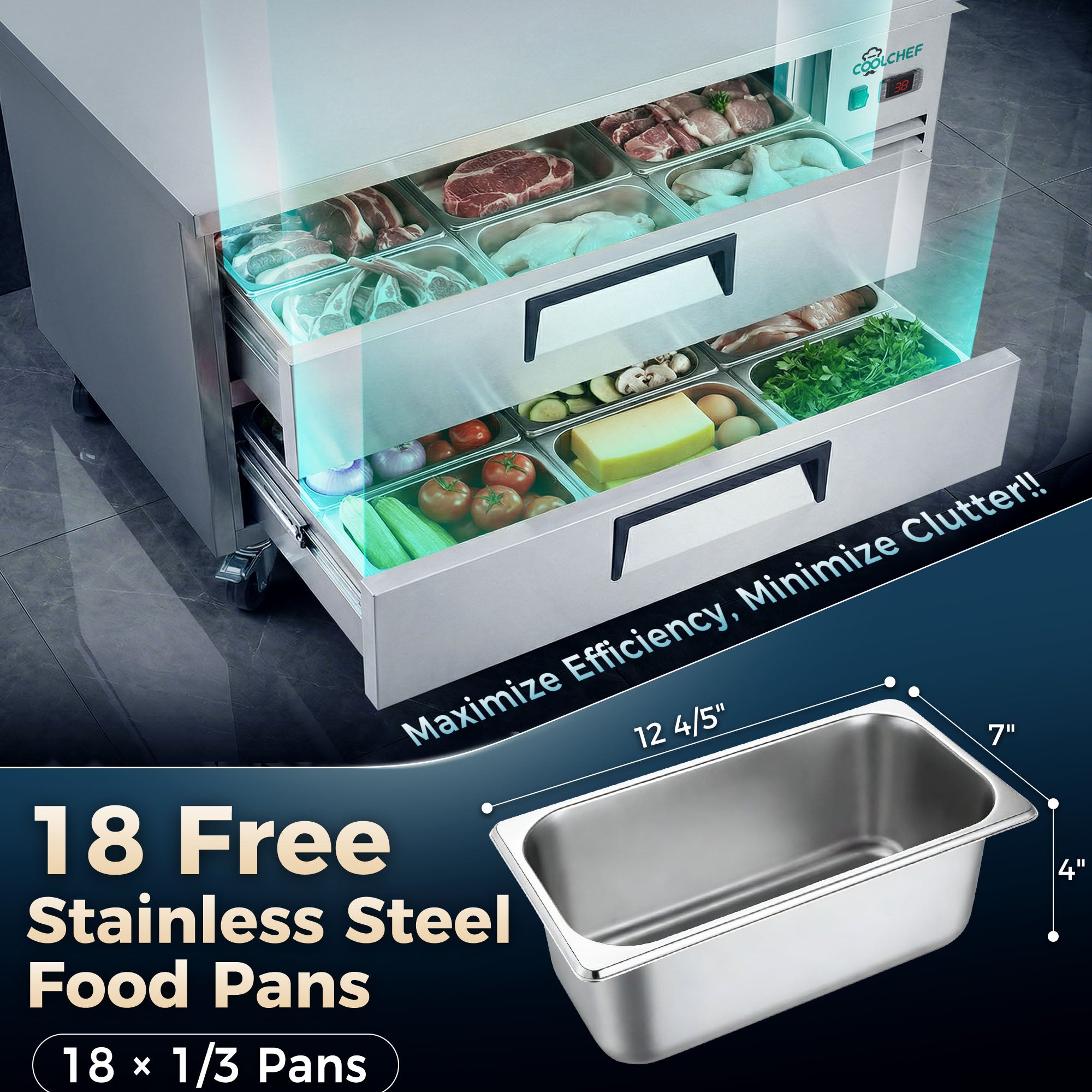 52" 2 Drawer Commercial Chef Base Refrigerator ETL