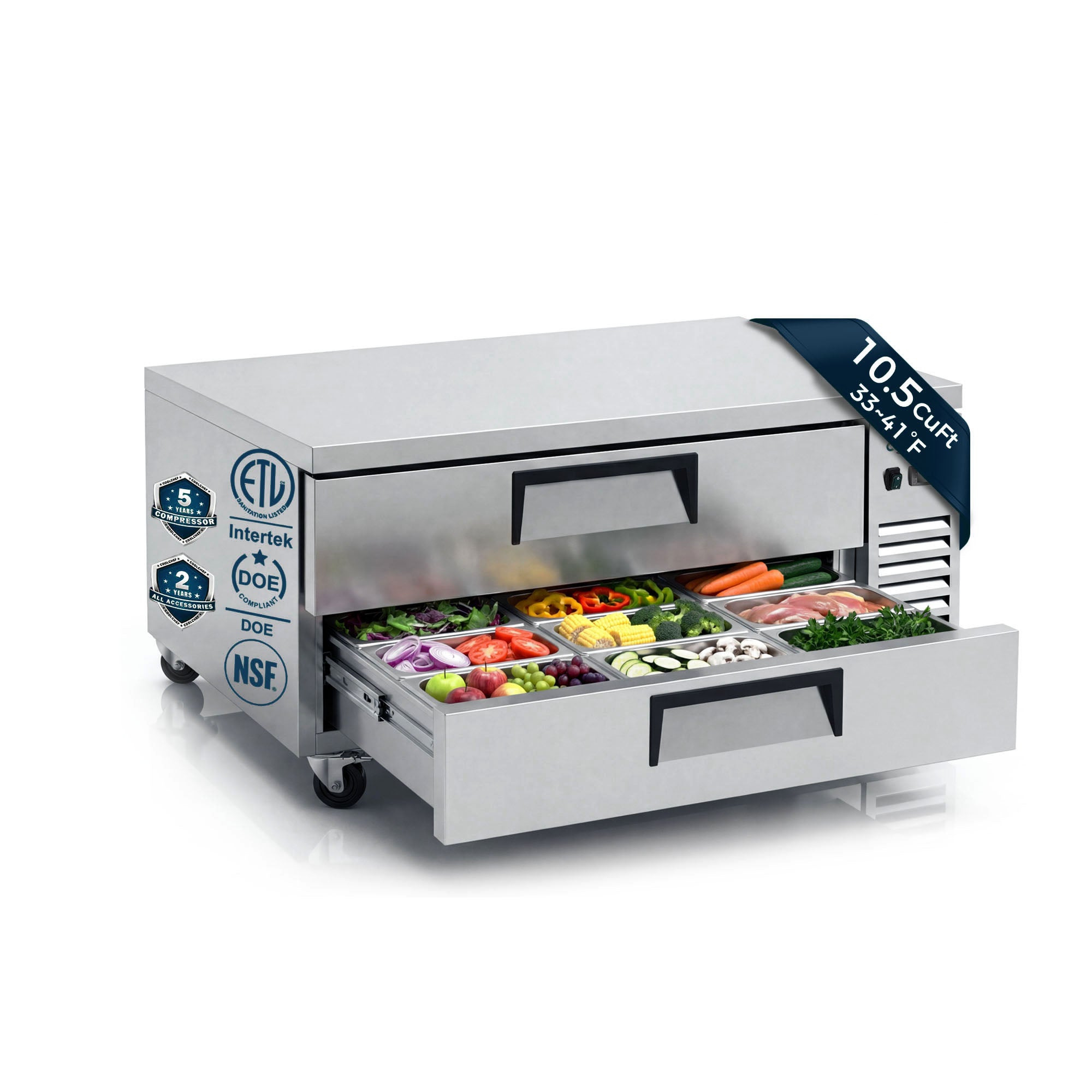 52" 2 Drawer Commercial Chef Base Refrigerator ETL