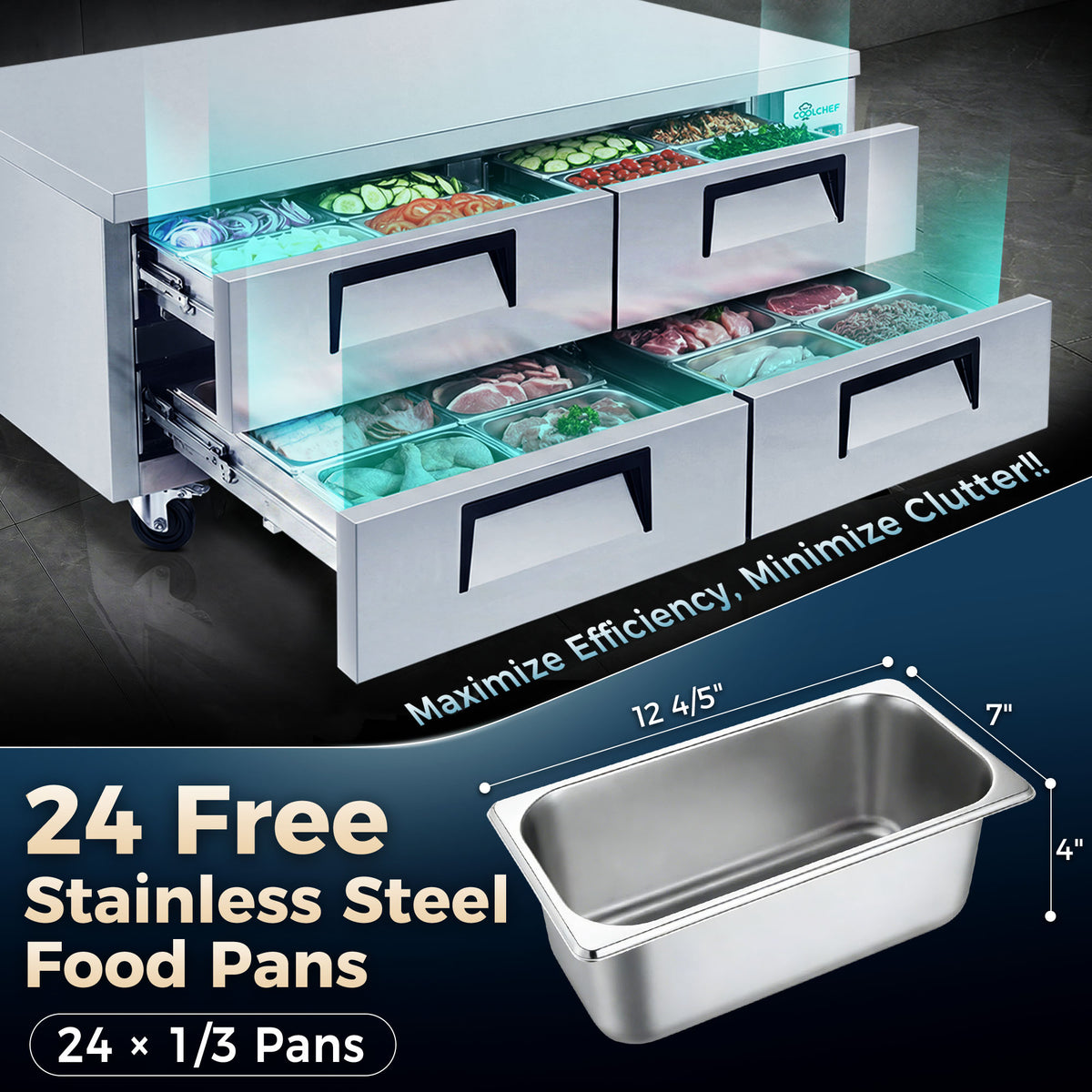 72" 4 Drawer Commercial Chef Base Refrigerator ETL