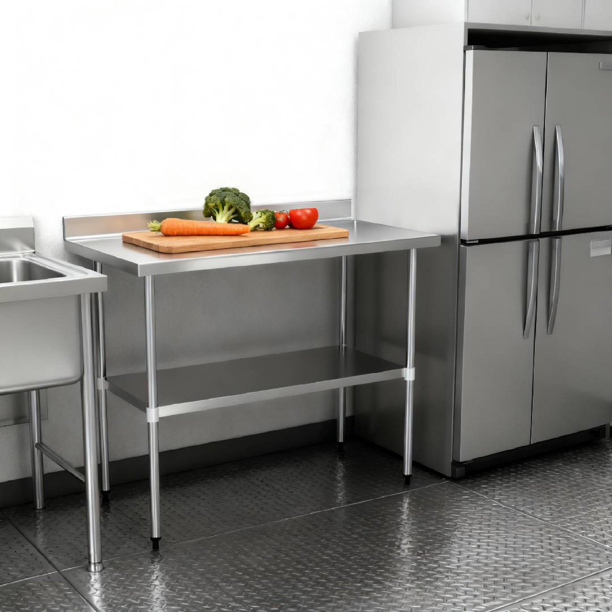 30" x 48" 30-Gauge Stainless Steel Commercial Work Table with 2" Backsplash and Undershelf