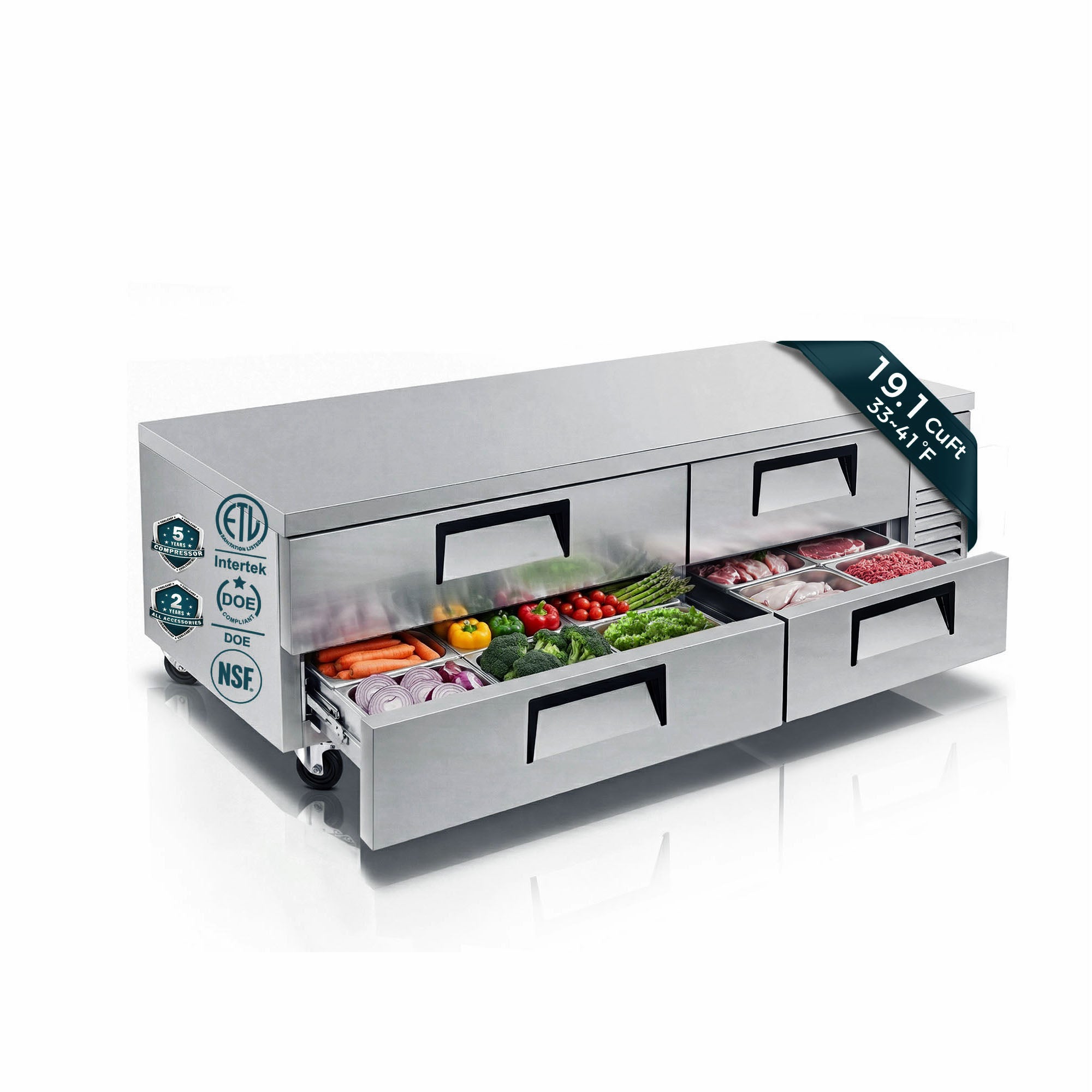 82" 4 Drawer Commercial Chef Base Refrigerator ETL