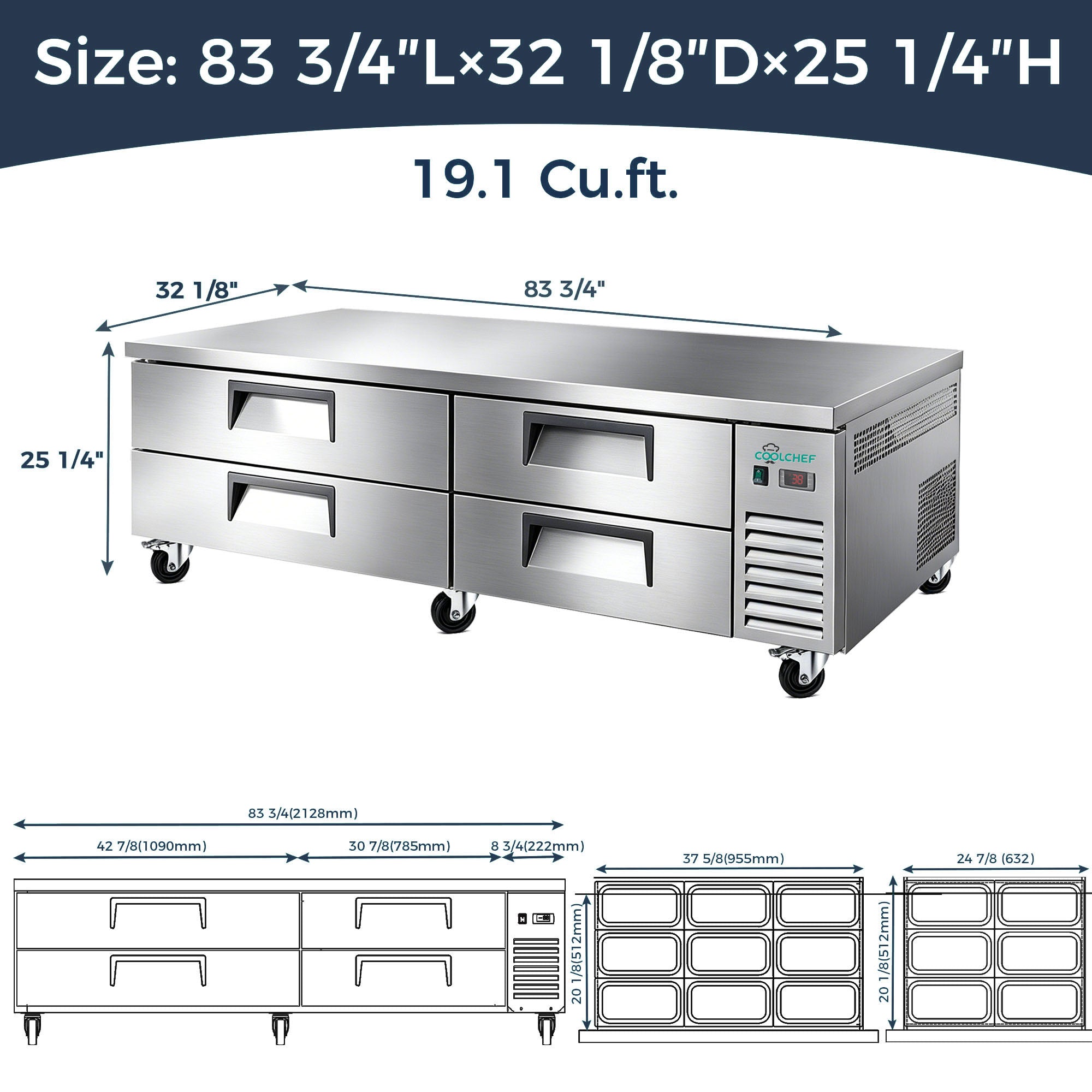 82" 4 Drawer Commercial Chef Base Refrigerator ETL