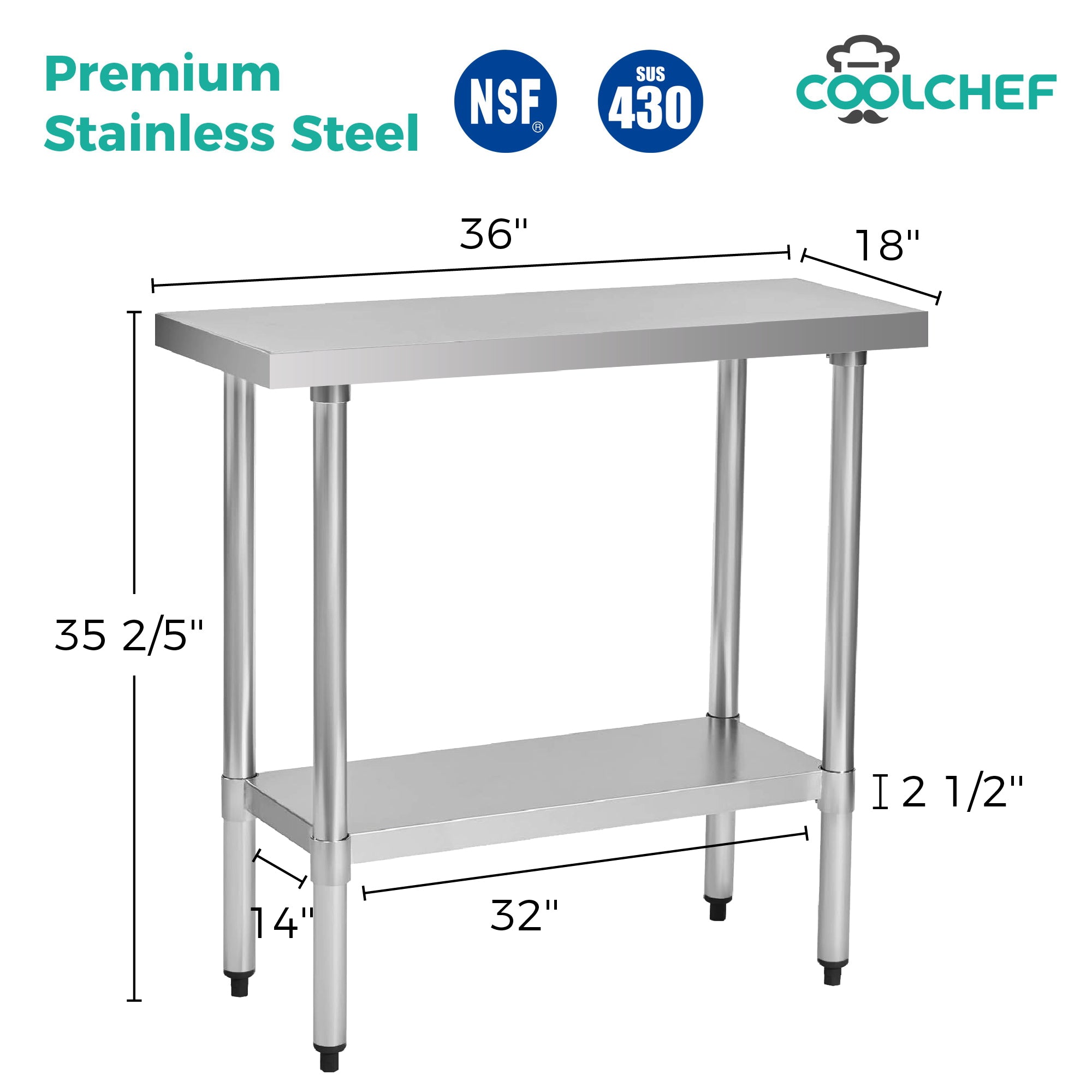 18" x 36" 18-Gauge Stainless Steel Commercial Work Table