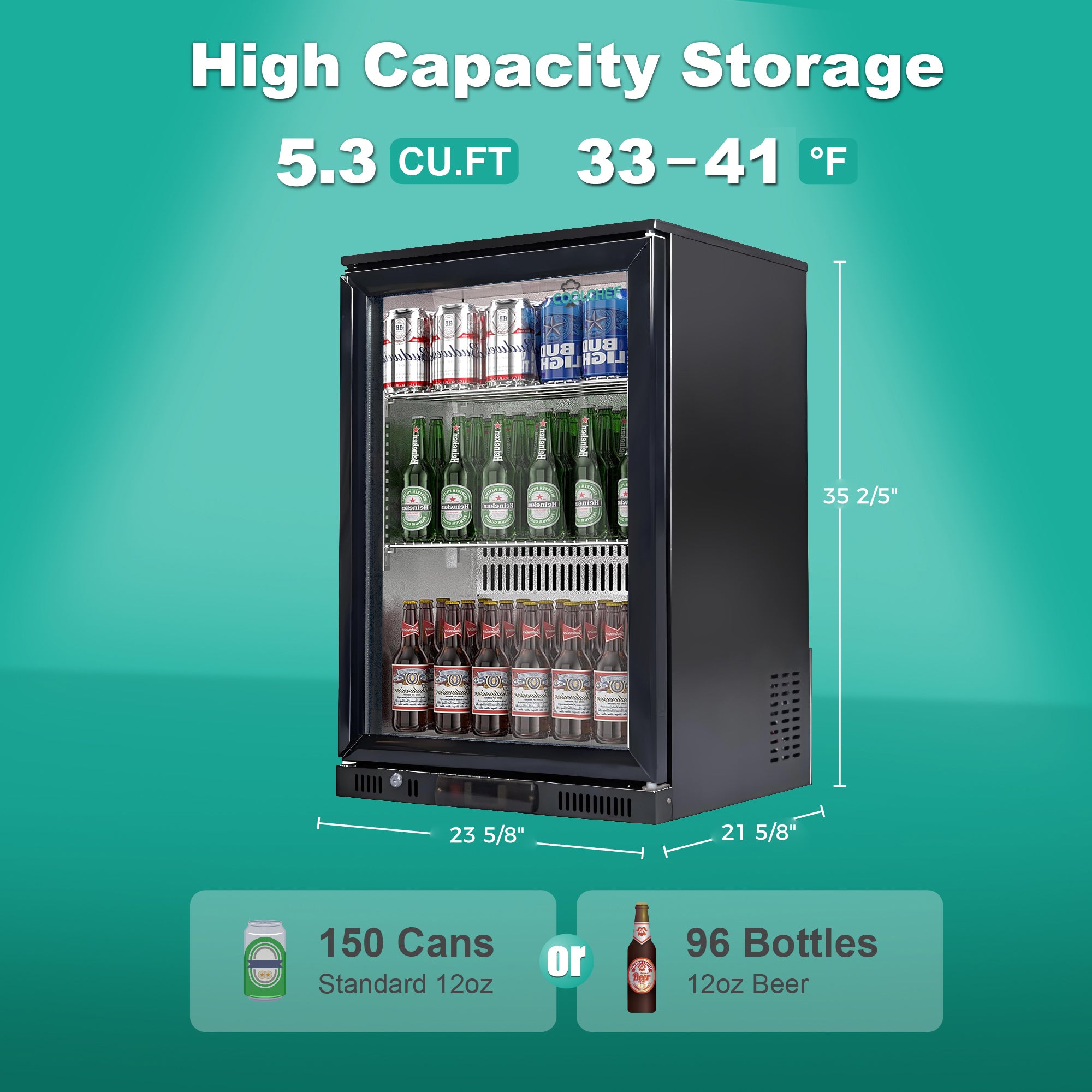 5.3 Cu Ft Commercial Back Bar Cooler Single Glass Door 33-41F ETL