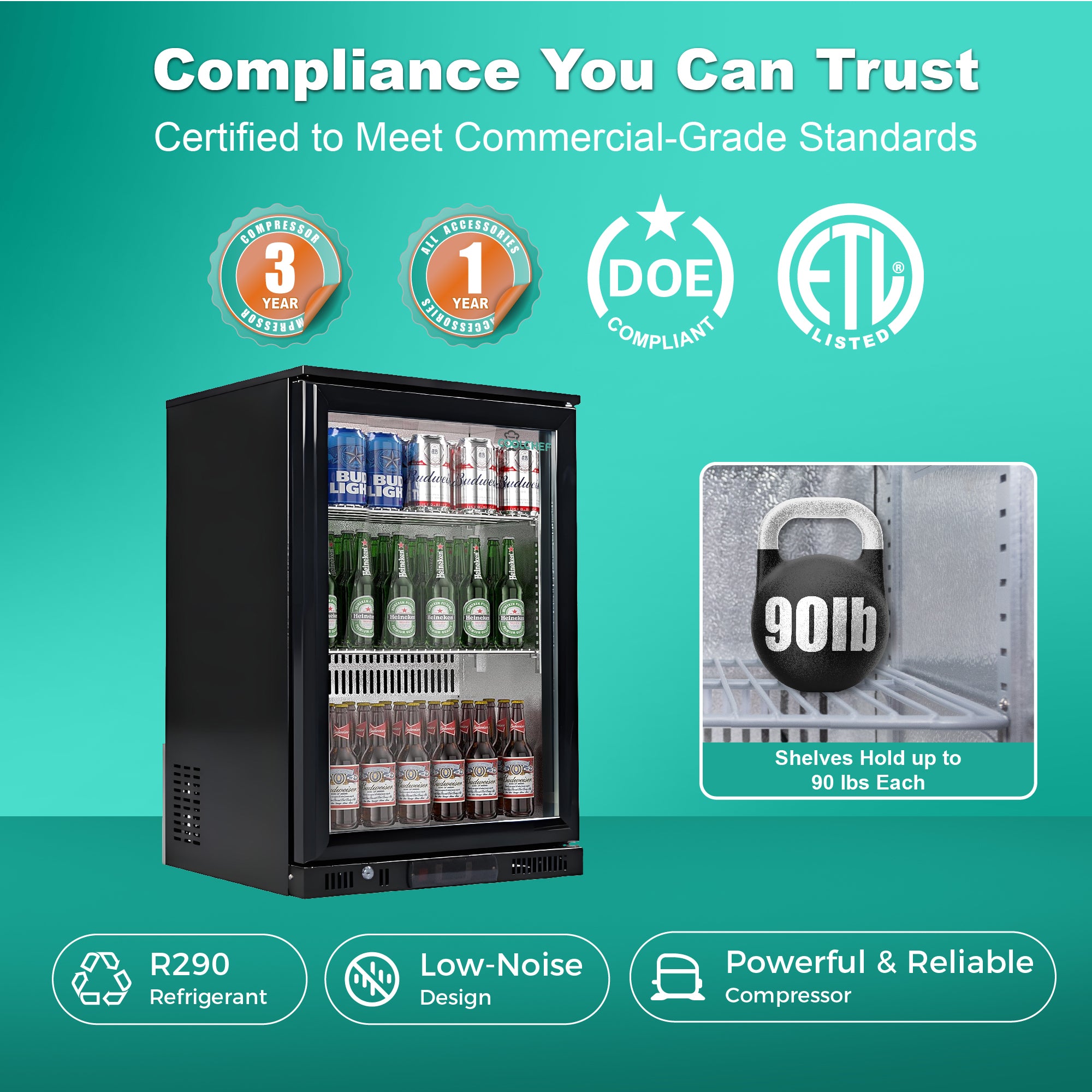5.3 Cu Ft Commercial Back Bar Cooler Single Glass Door 33-41F ETL