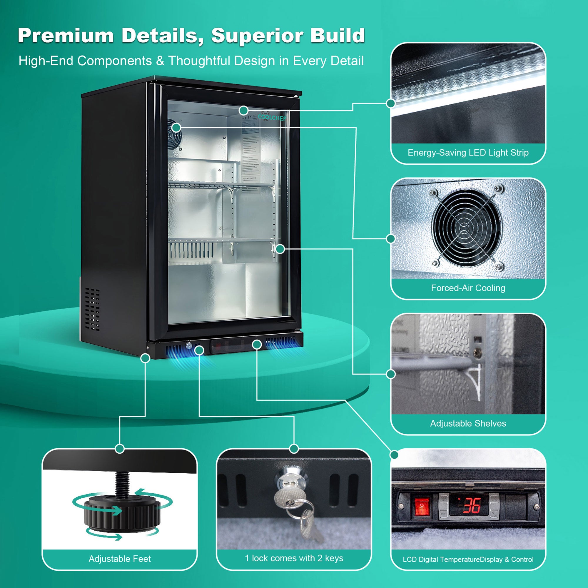 5.3 Cu Ft Commercial Back Bar Cooler Single Glass Door 33-41F ETL