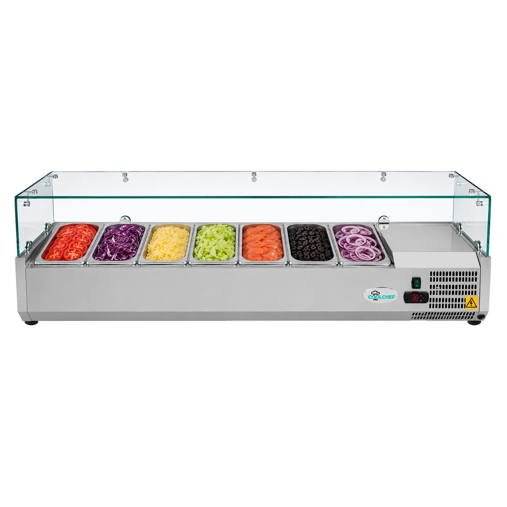 59" Commercial Refrigerated Prep Rail with Glass Guard, 1.7 Cu.Ft, 7 x 1/4 GN Pans, R290 ETL