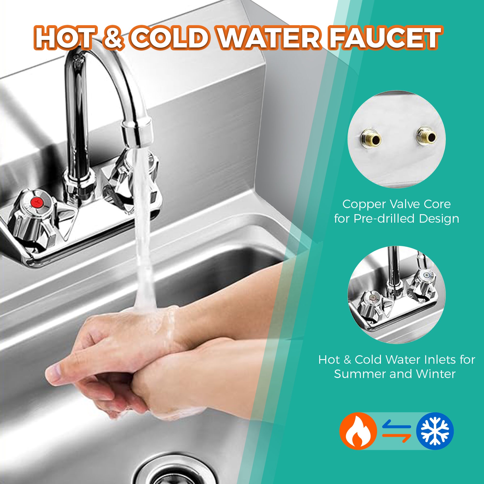 COOLCHEF 17" x 15" Wall-Mounted Hand Sink with Gooseneck Faucet & Side Splash