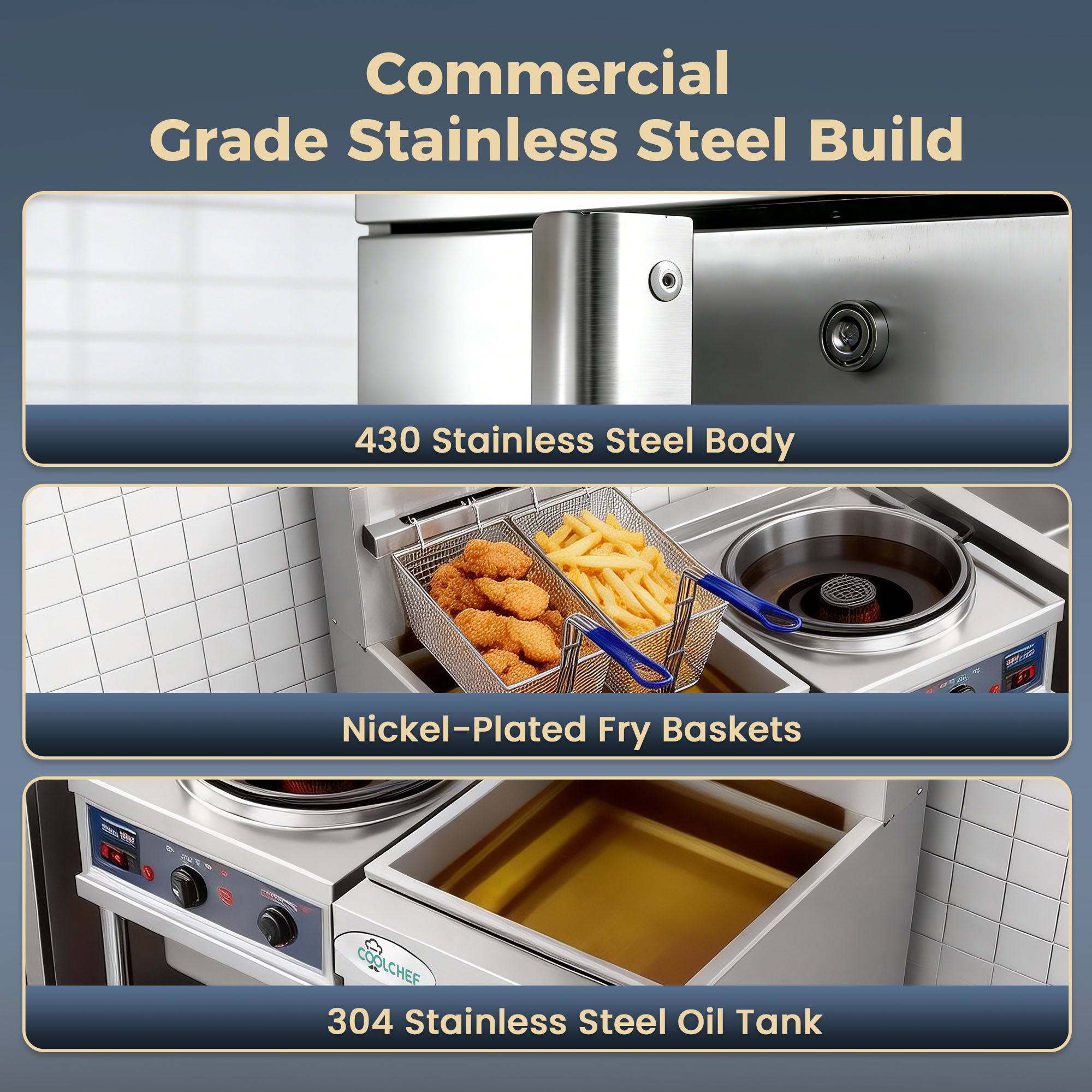 90,000 BTU 3 Burner Commercial Gas Fryer 35-40 lb Natural Gas