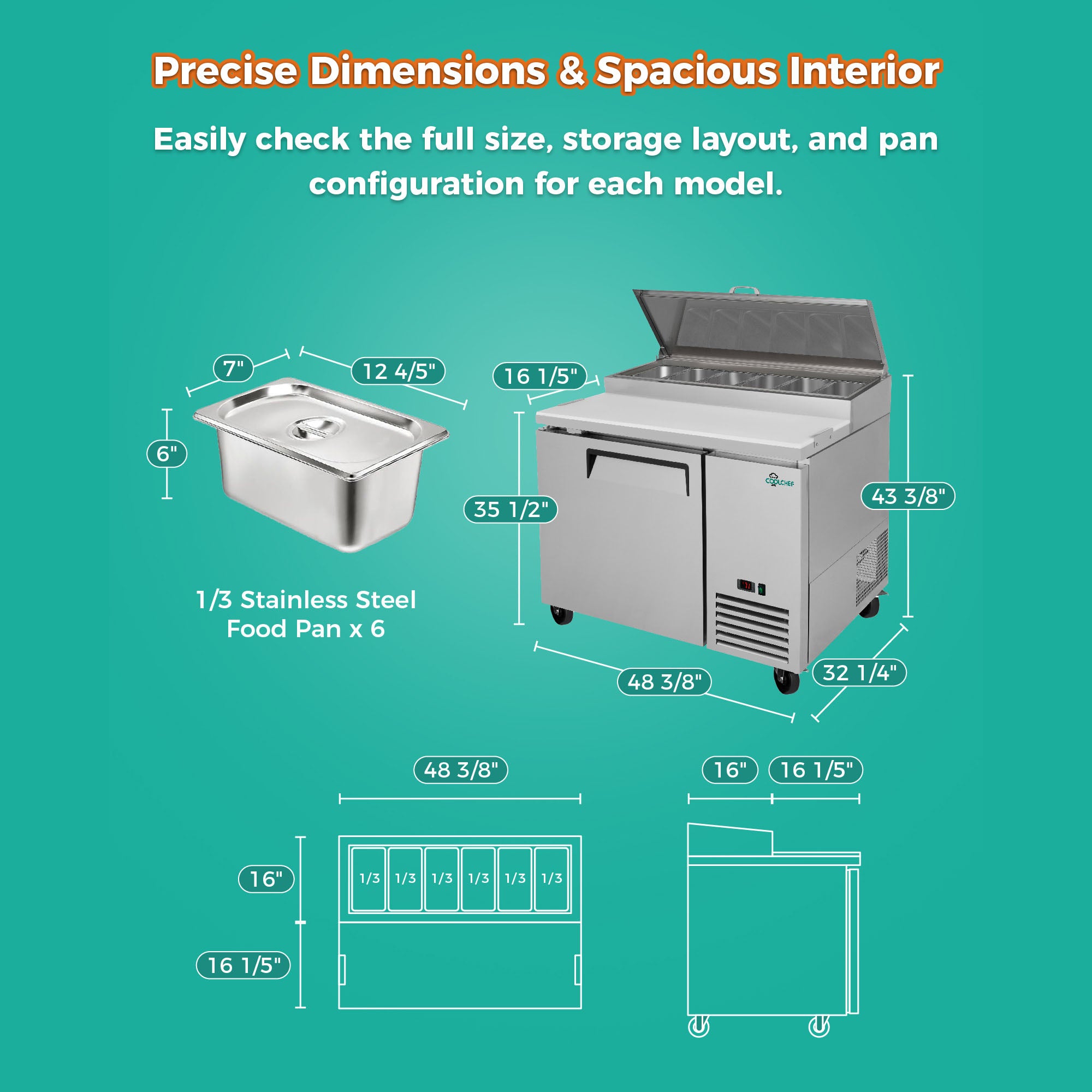 COOLCHEF 48" Pizza Prep Table Refrigerator