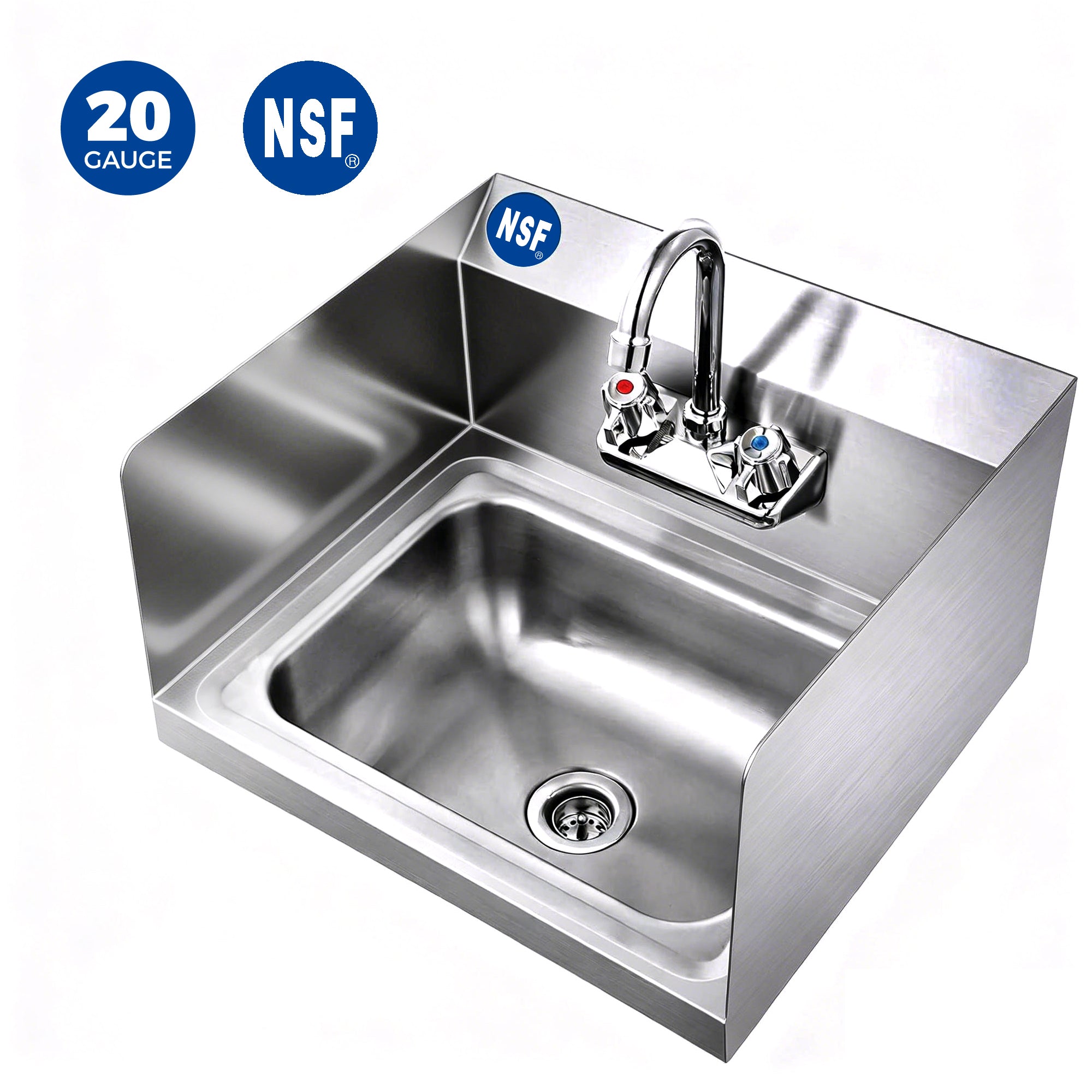 COOLCHEF 17" x 15" Wall-Mounted Hand Sink with Gooseneck Faucet & Side Splash