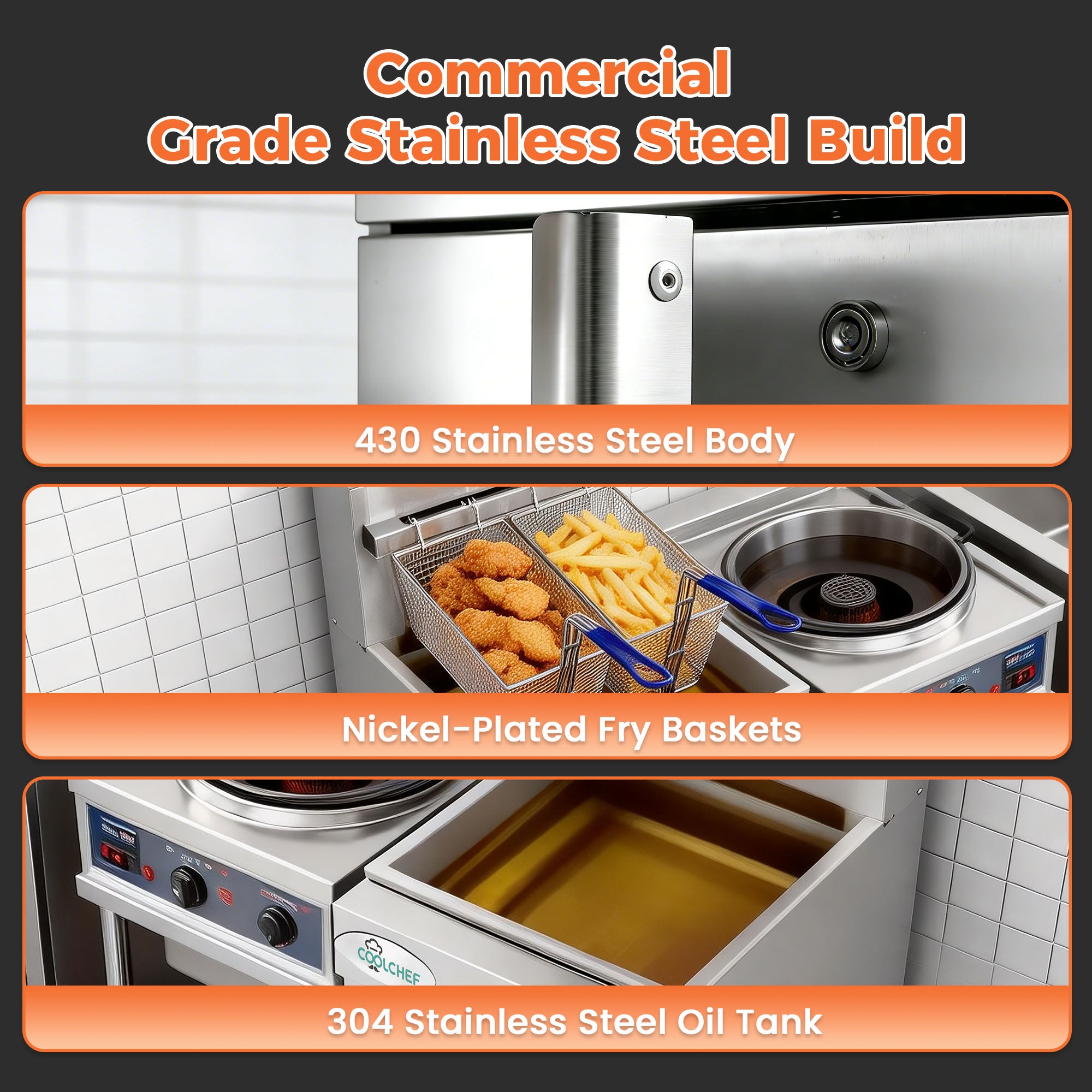 120,000 BTU 4 Burner Commercial Gas Fryer 40-50 lb LP