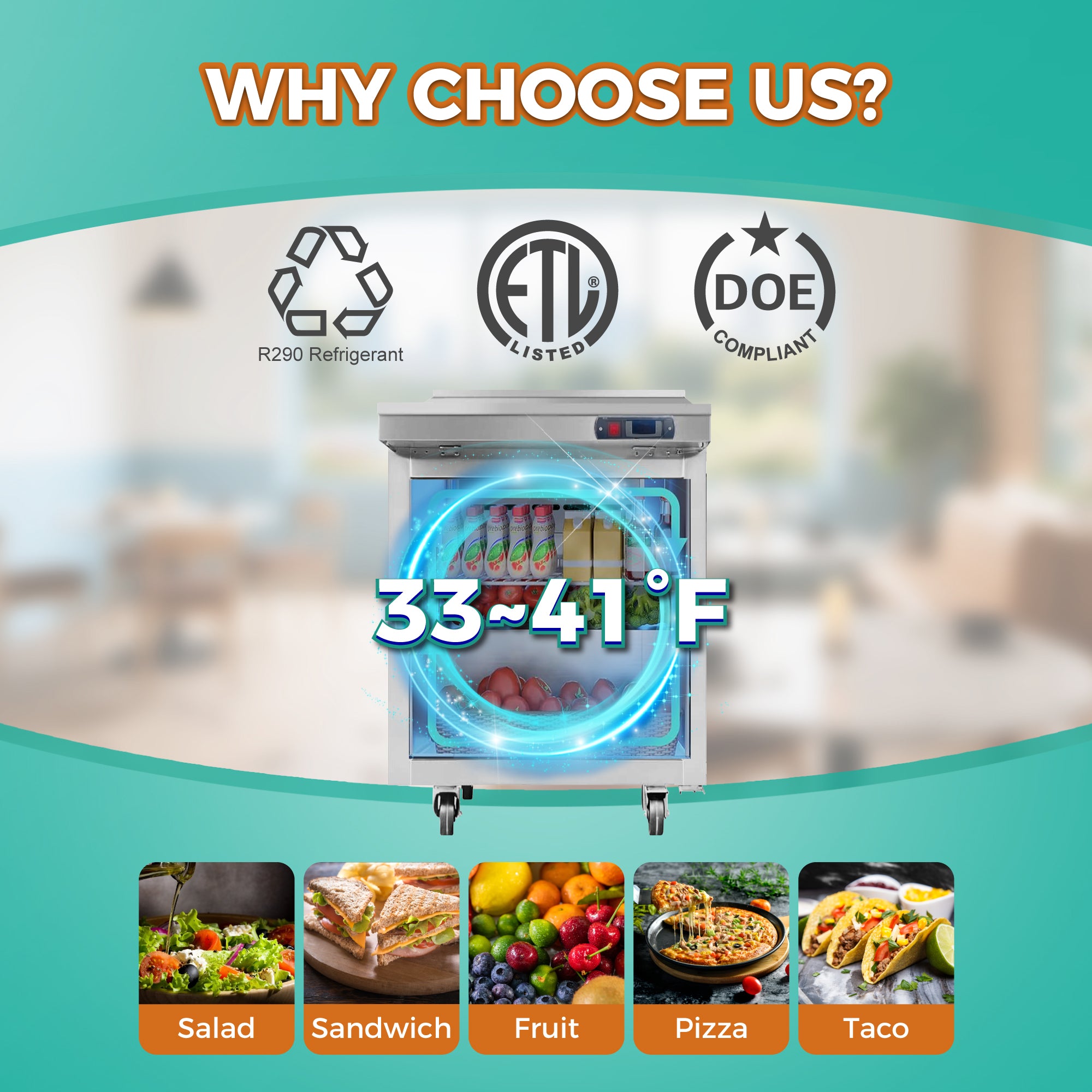 28" Commercial Sandwich Prep Table 6 Pan 33-41°F ETL