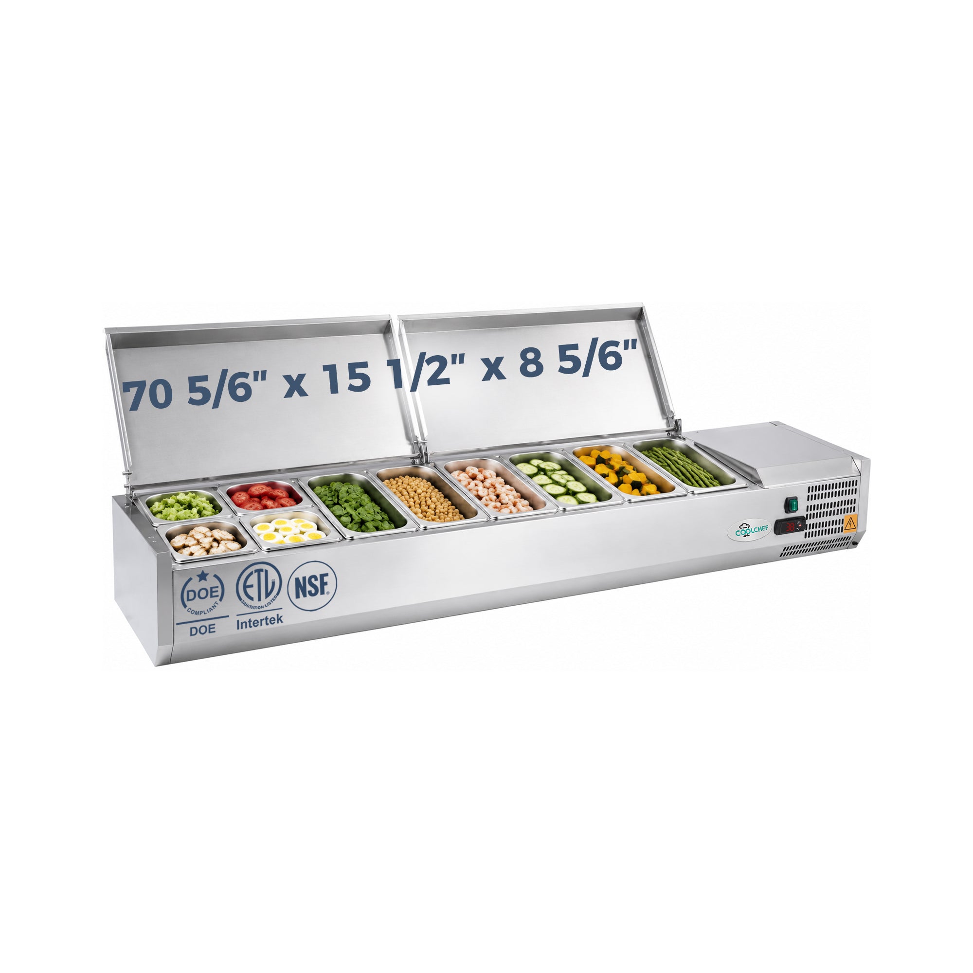 71" Commercial Refrigerated Prep Station, 2.6 Cu.Ft, Stainless Lid, R290 ETL