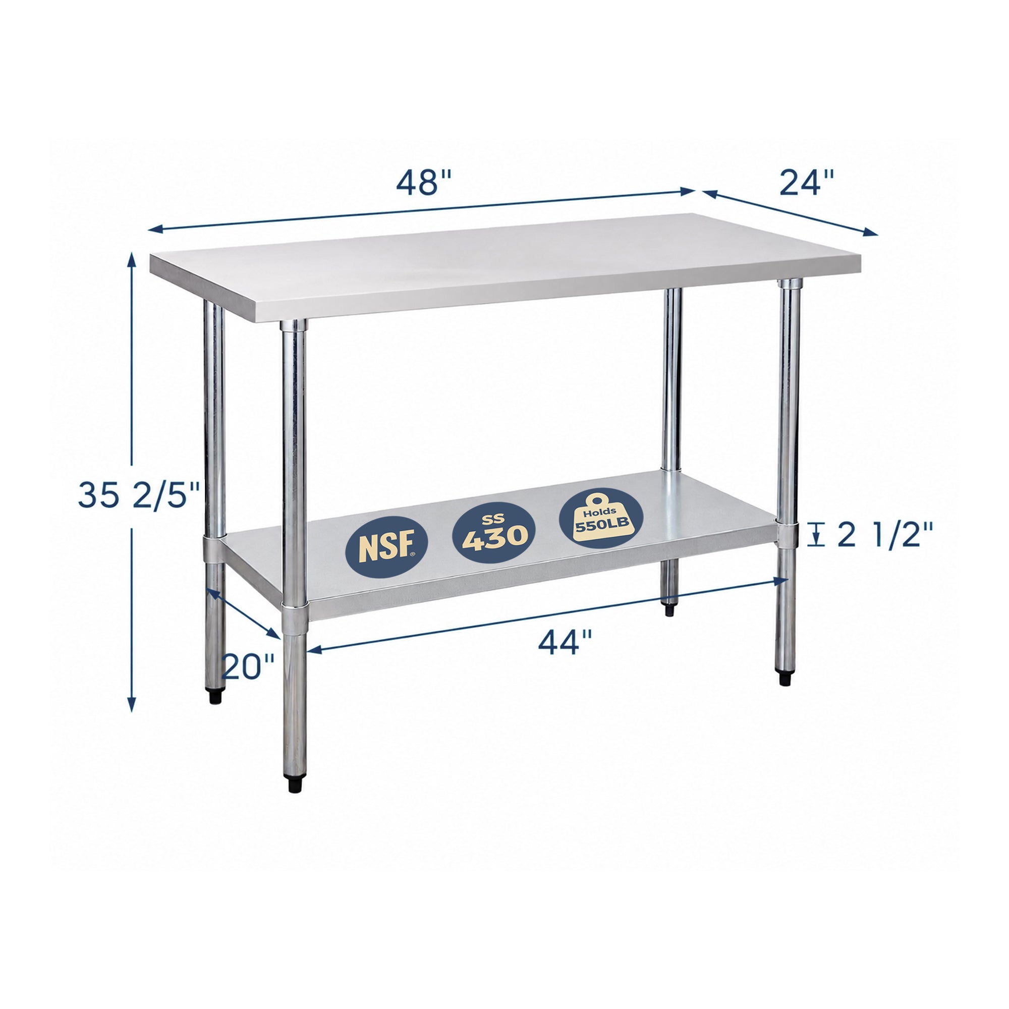 24" x 48" 18-Gauge Stainless Steel Commercial Work Table