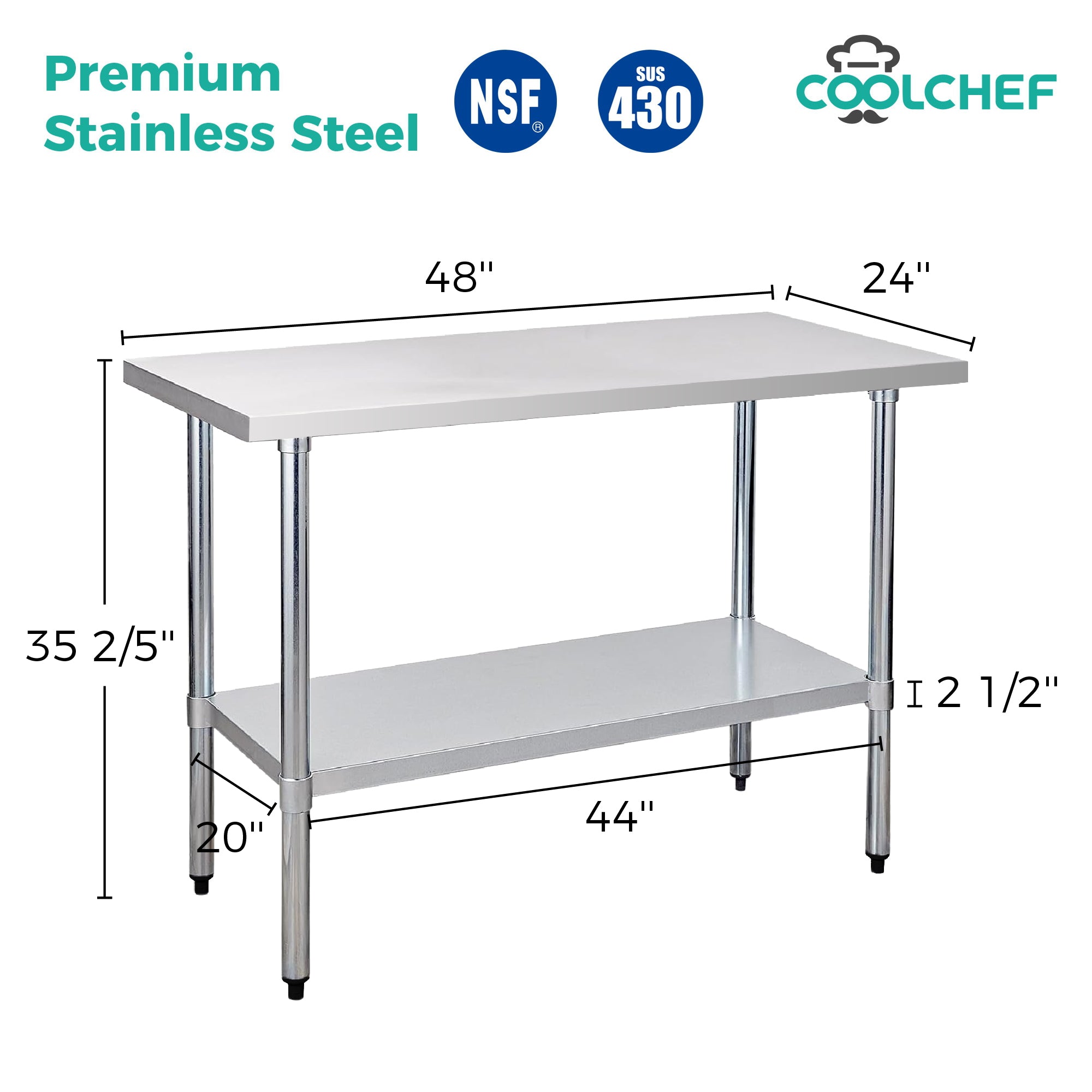 24" x 48" 24-Gauge Stainless Steel Commercial Work Table