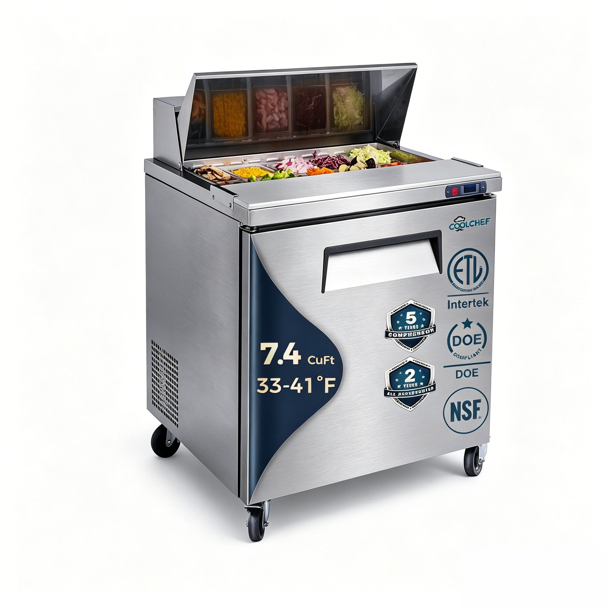 28" Commercial Sandwich Prep Table 8 Pan 33-41°F ETL