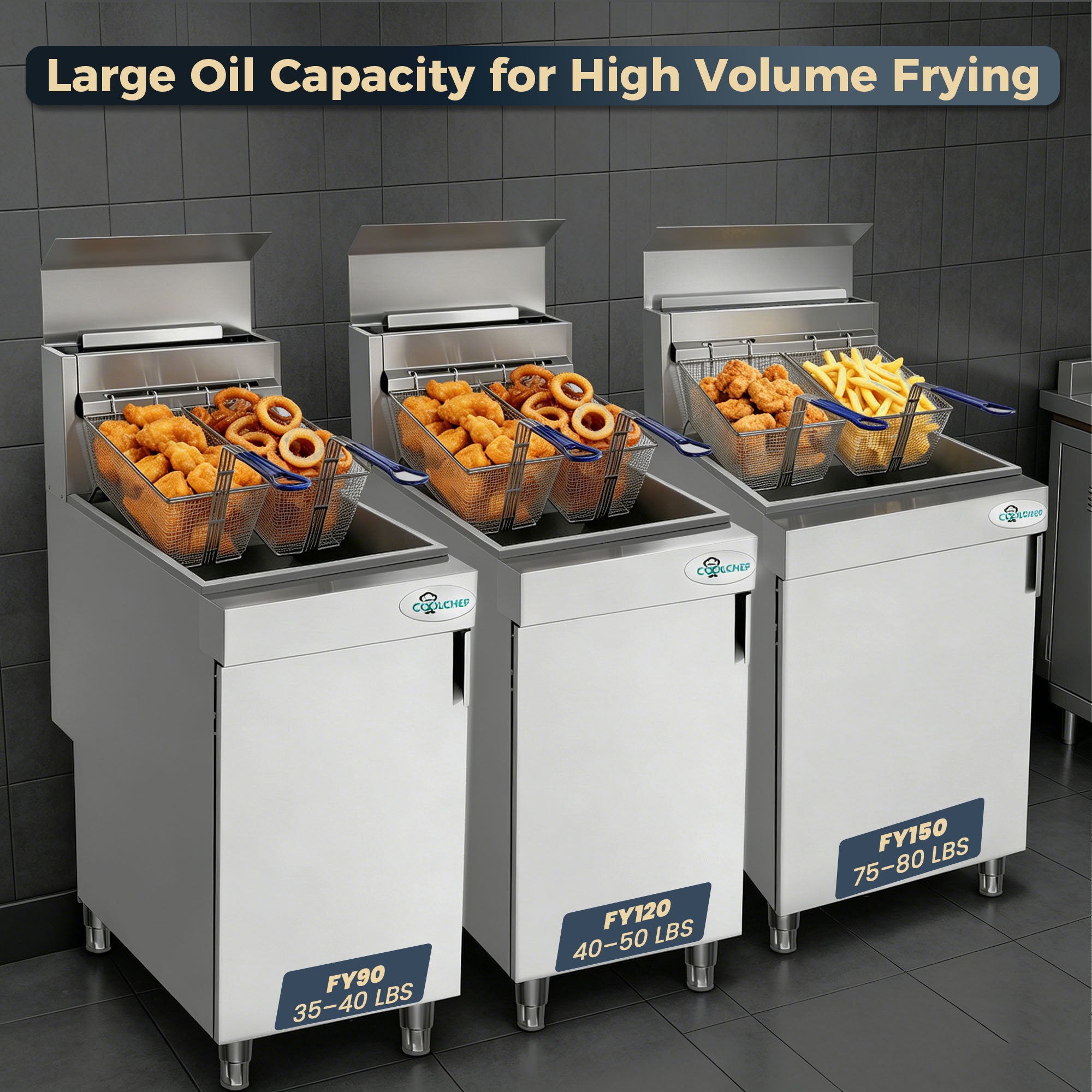150,000 BTU 5 Burner Commercial Gas Fryer 75-80 lb Natural Gas