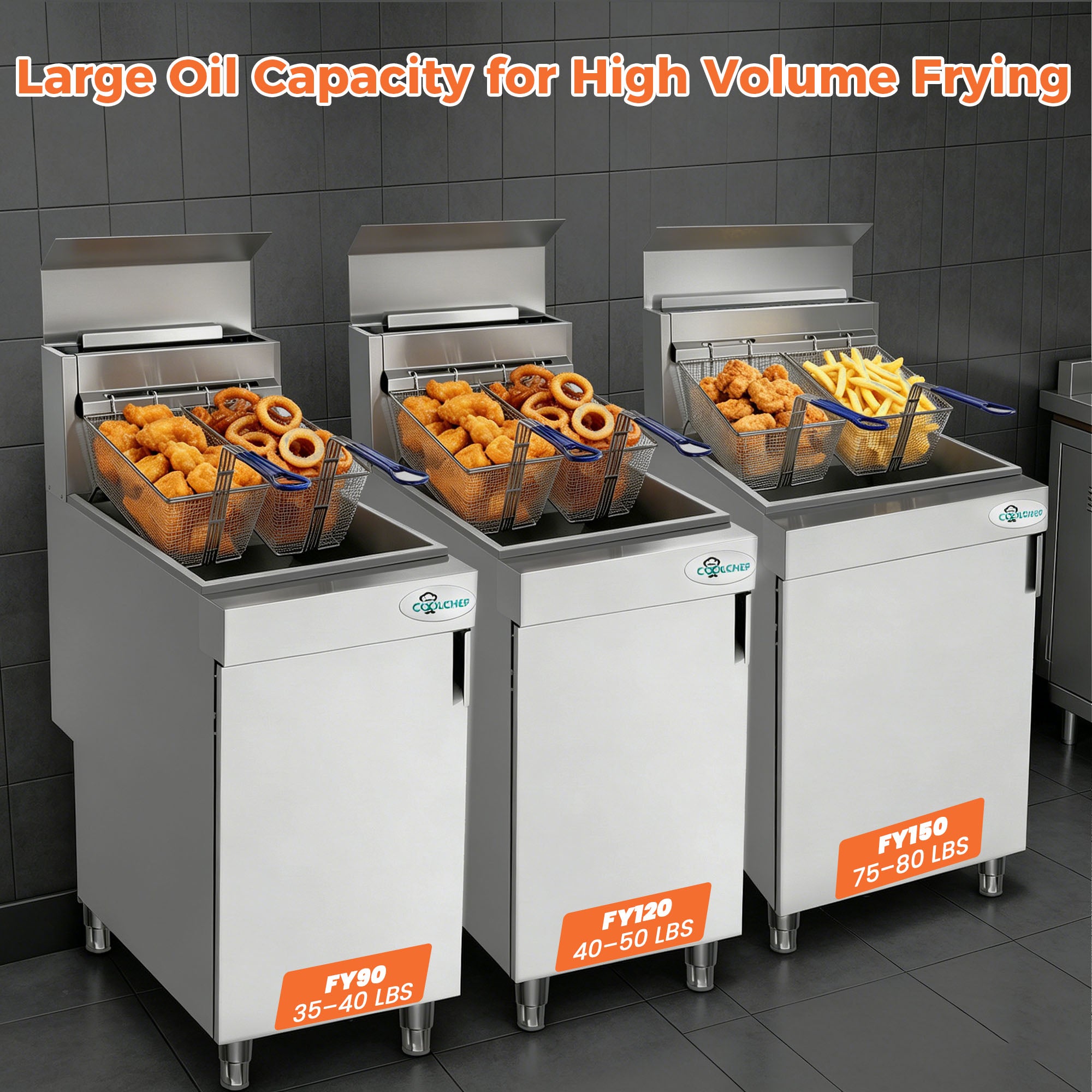 120,000 BTU 4 Burner Commercial Gas Fryer 40-50 lb LP