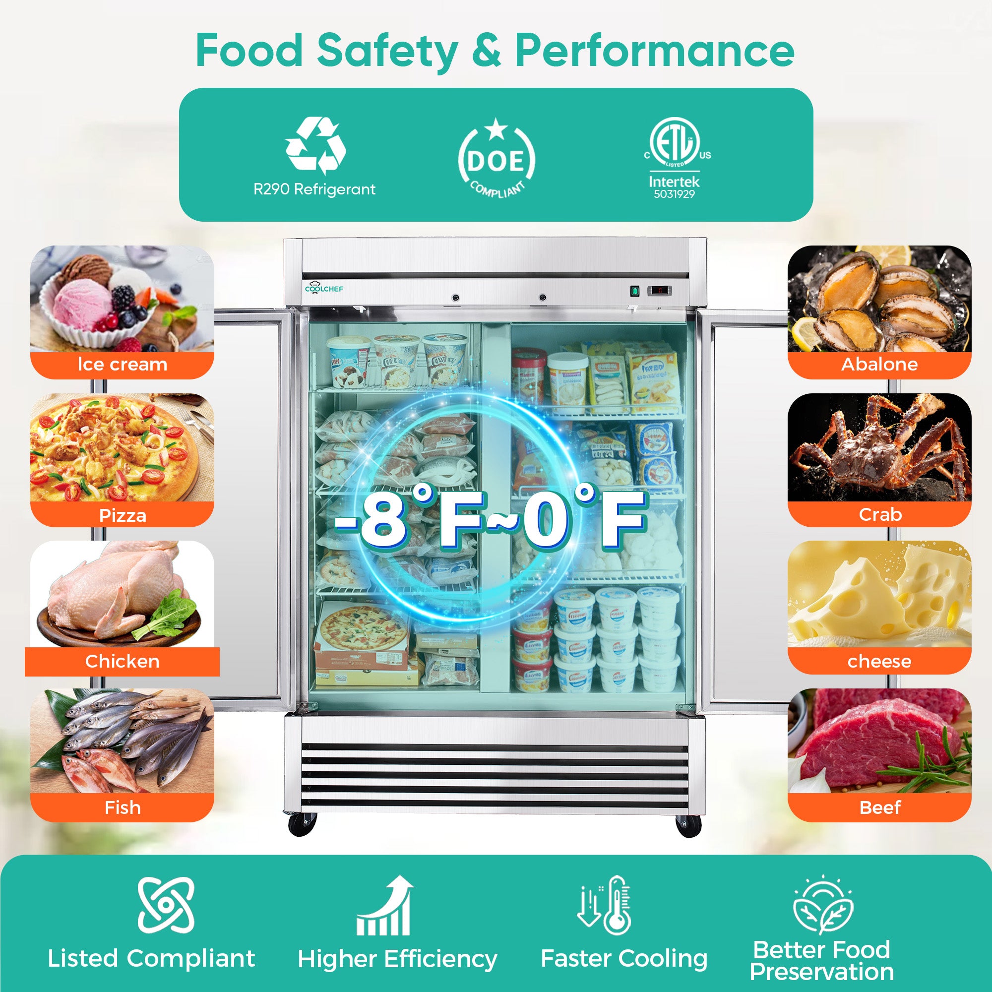 49 Cu Ft 2 Door Commercial Reach In Freezer ETL