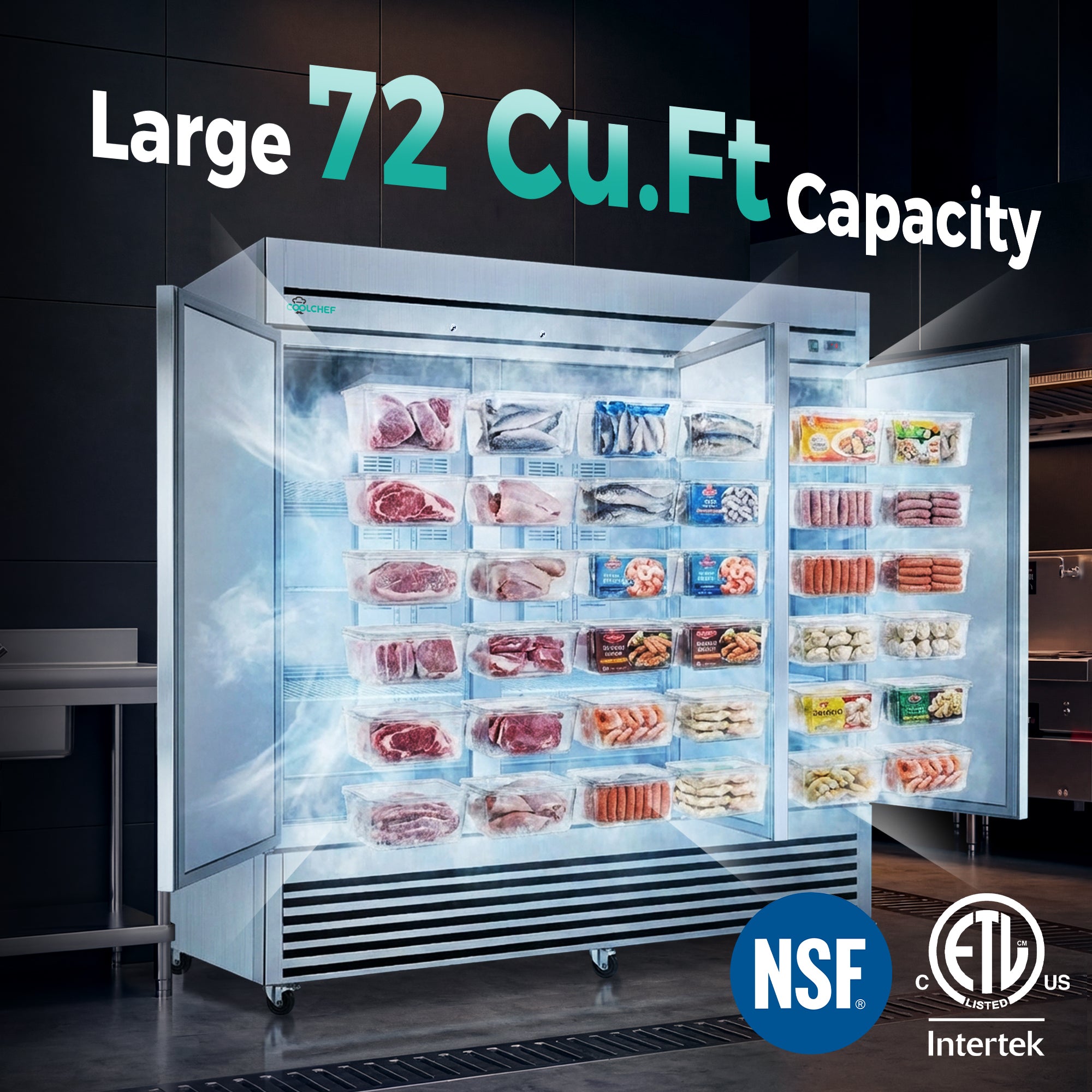 72 Cu Ft 3 Door Commercial Reach In Freezer ETL
