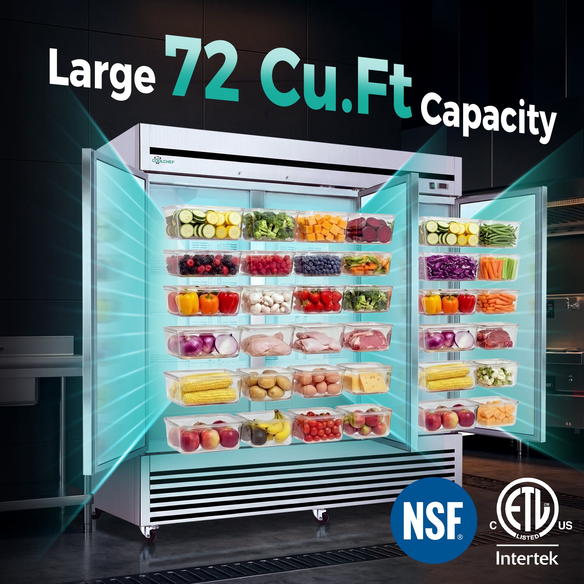 72 Cu Ft 3 Door Commercial Reach In Refrigerator ETL