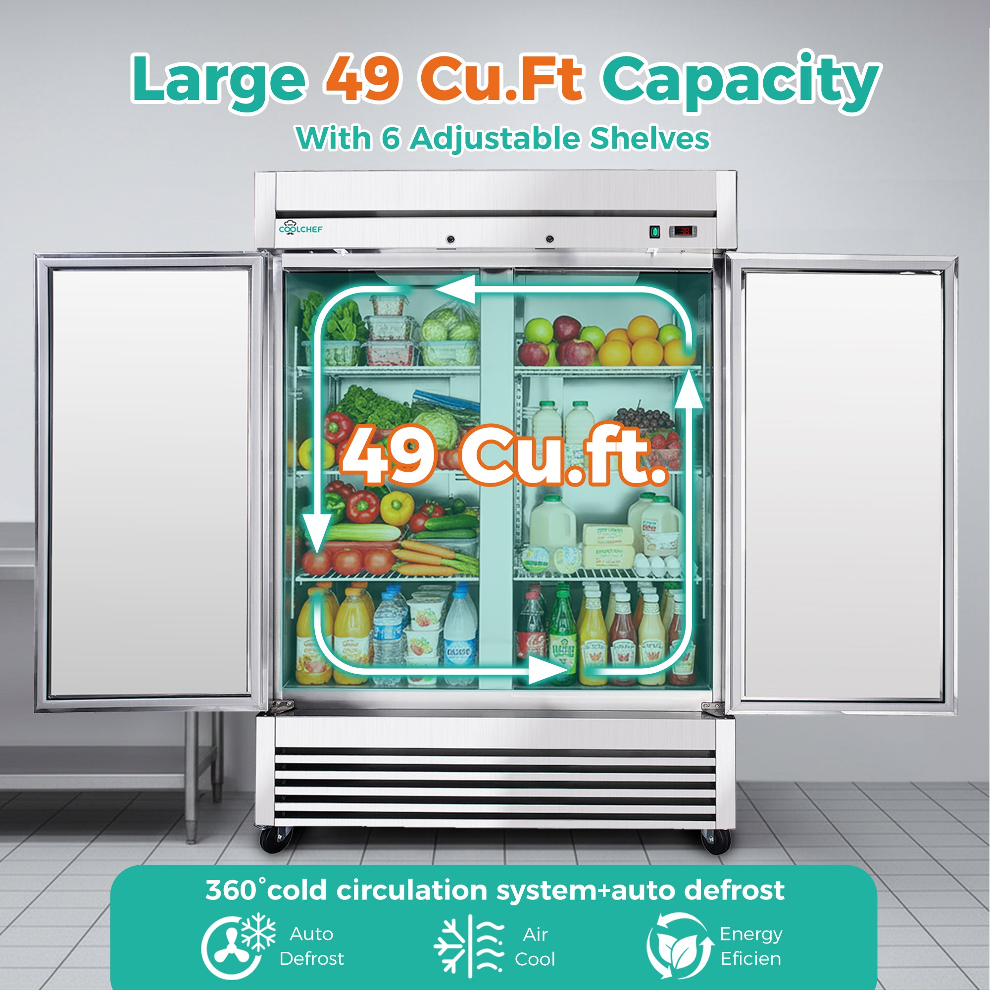 49 Cu Ft 2 Door Commercial Reach In Freezer ETL