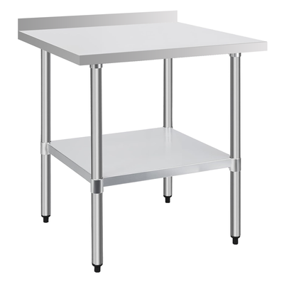 30" x 30" 18-Gauge Stainless Steel Commercial Work Table with 2" Backsplash and Undershelf