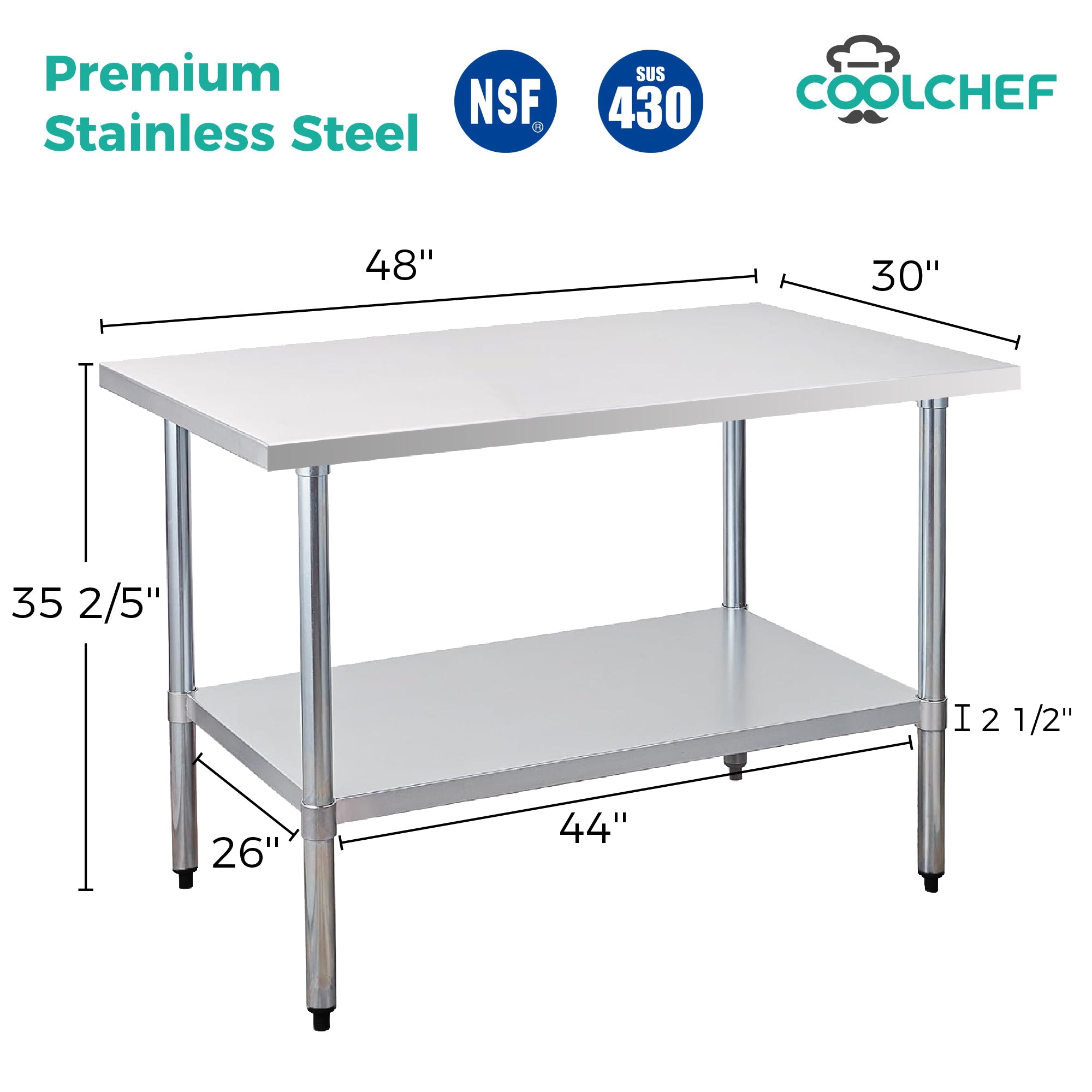 COOLCHEF 30-Gauge Stainless Steel Commercial Work Table