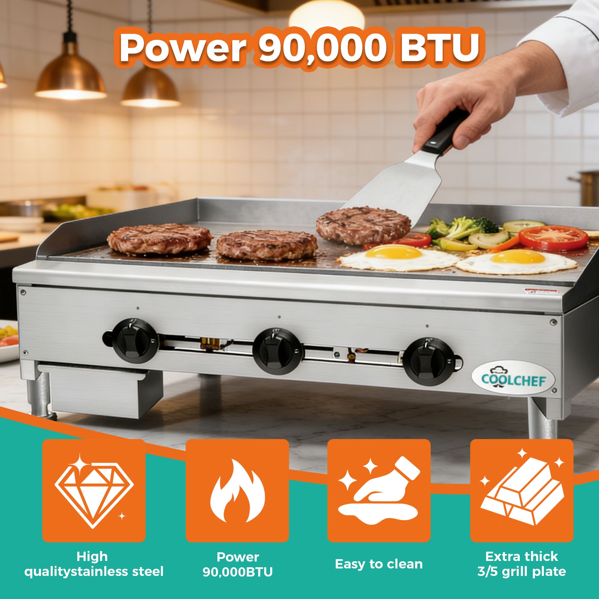 36" 90,000 BTU Commercial Gas Griddle 3 Burner CSA