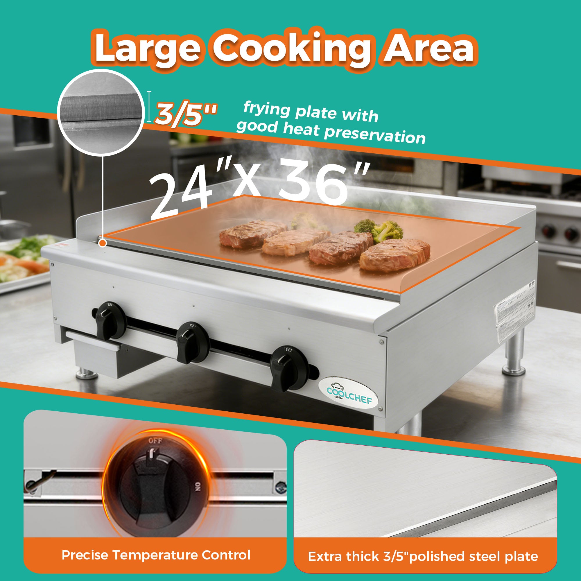 36" 90,000 BTU Commercial Gas Griddle 3 Burner CSA