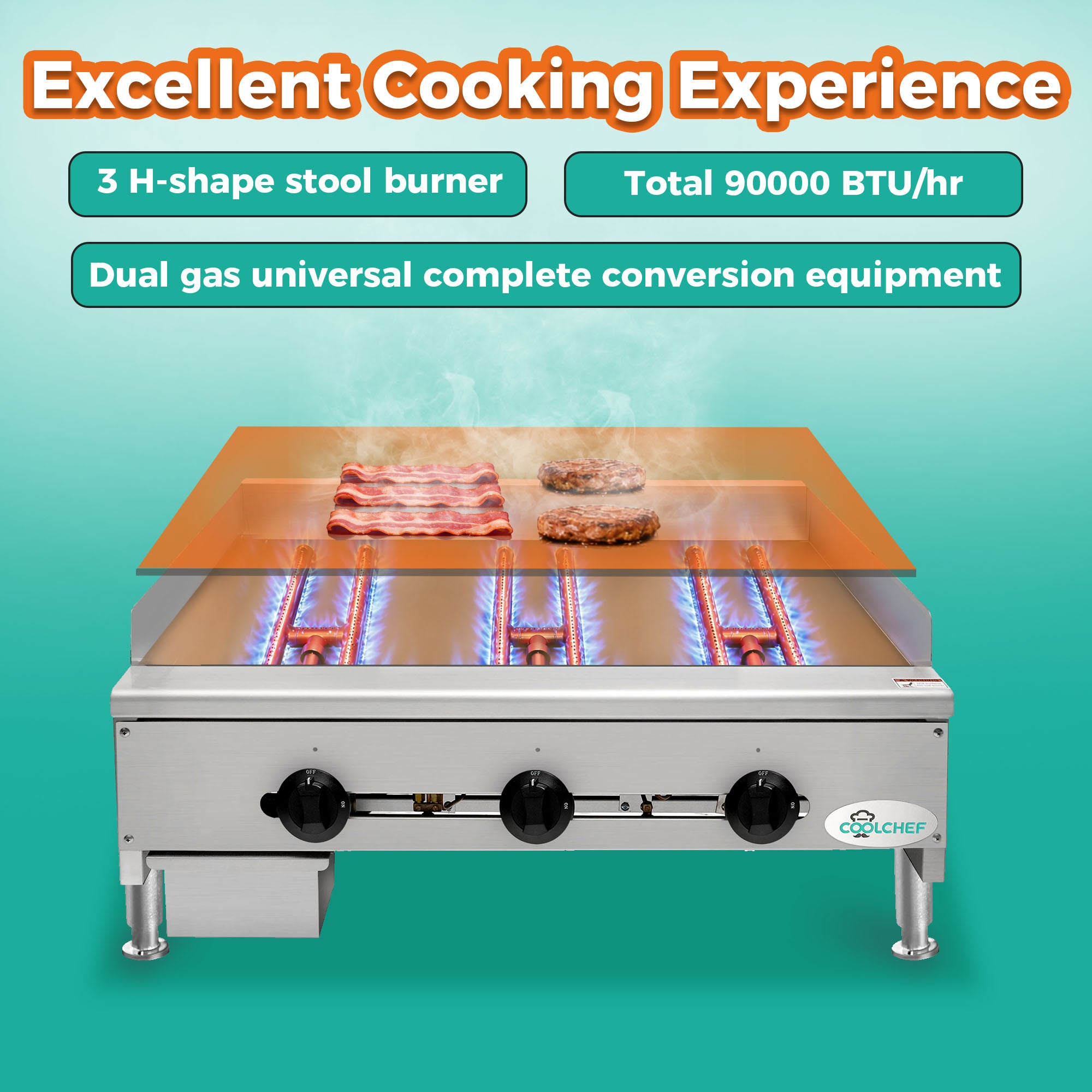 36" 90,000 BTU Commercial Gas Griddle 3 Burner CSA