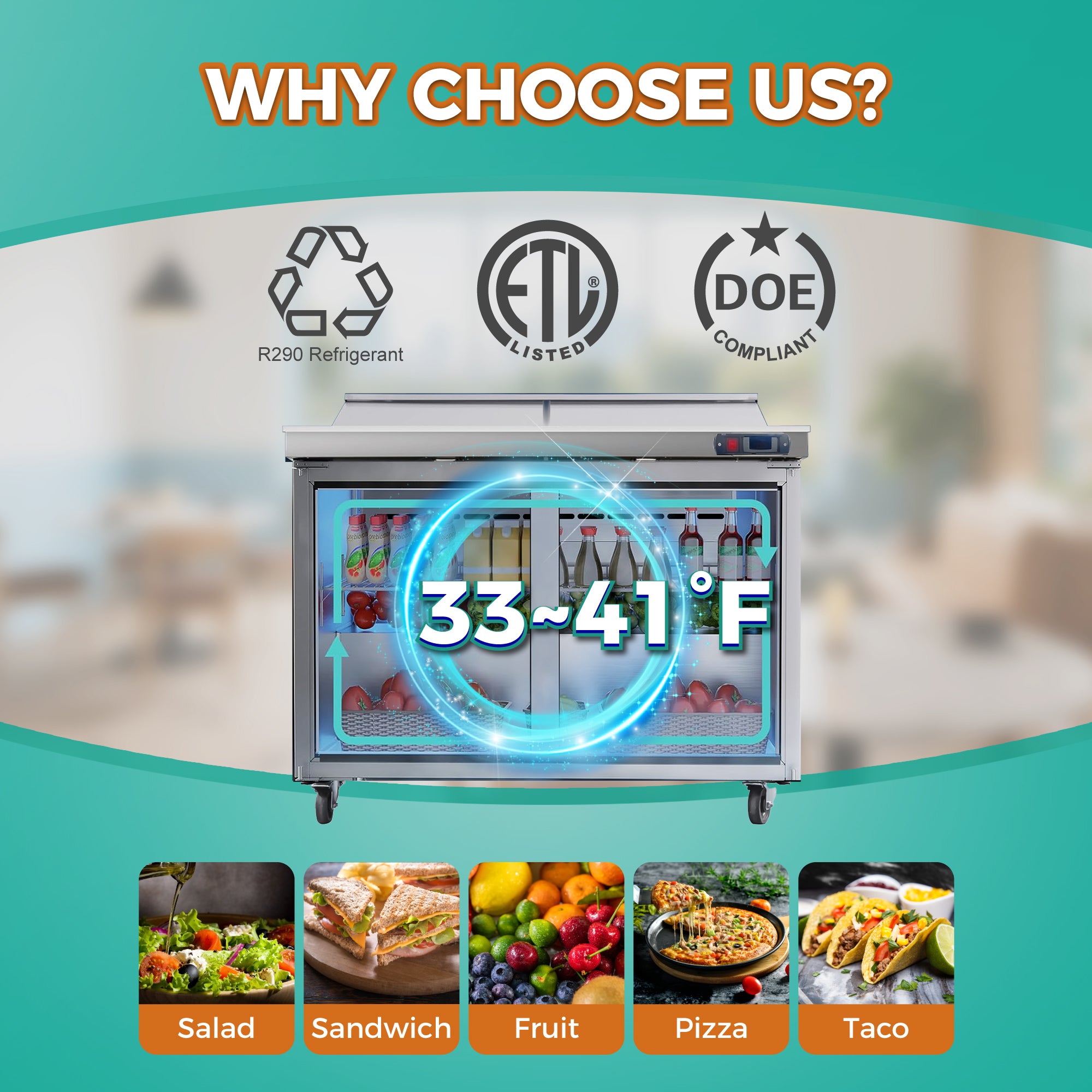 60" Commercial Sandwich Prep Table 16 Pan 33-41°F ETL