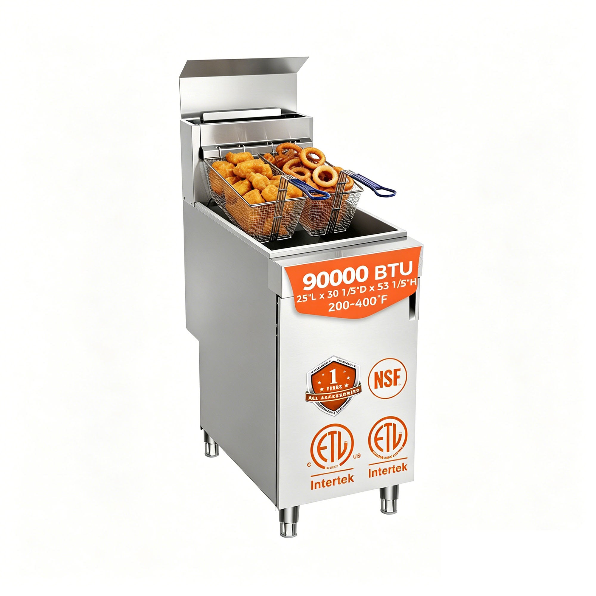90,000 BTU 3 Burner Commercial Gas Fryer 35-40 lb LP