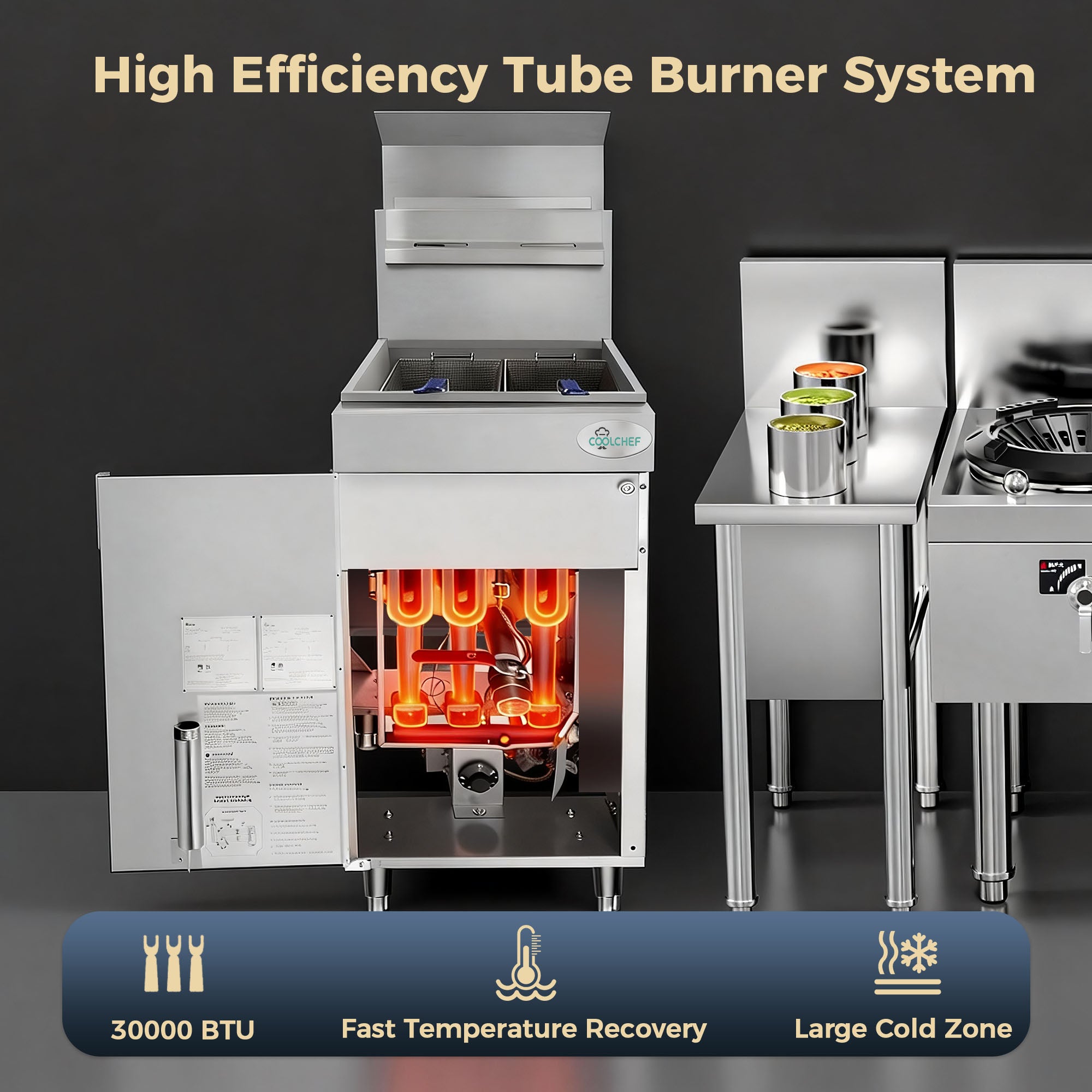90,000 BTU 3 Burner Commercial Gas Fryer 35-40 lb Natural Gas