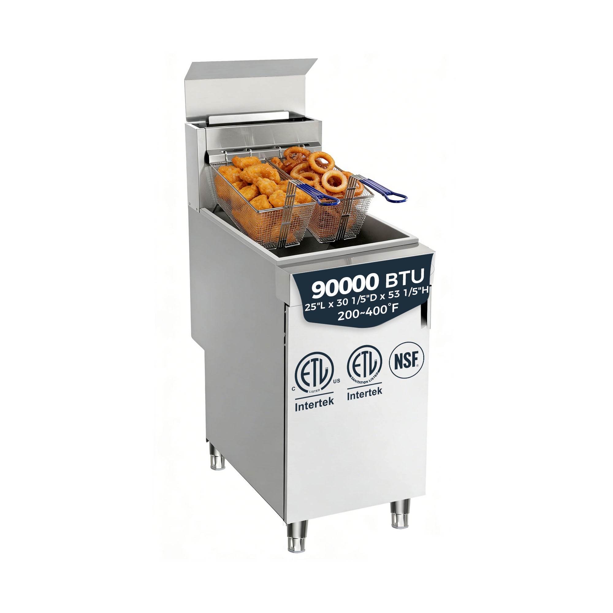 90,000 BTU 3 Burner Commercial Gas Fryer 35-40 lb LP