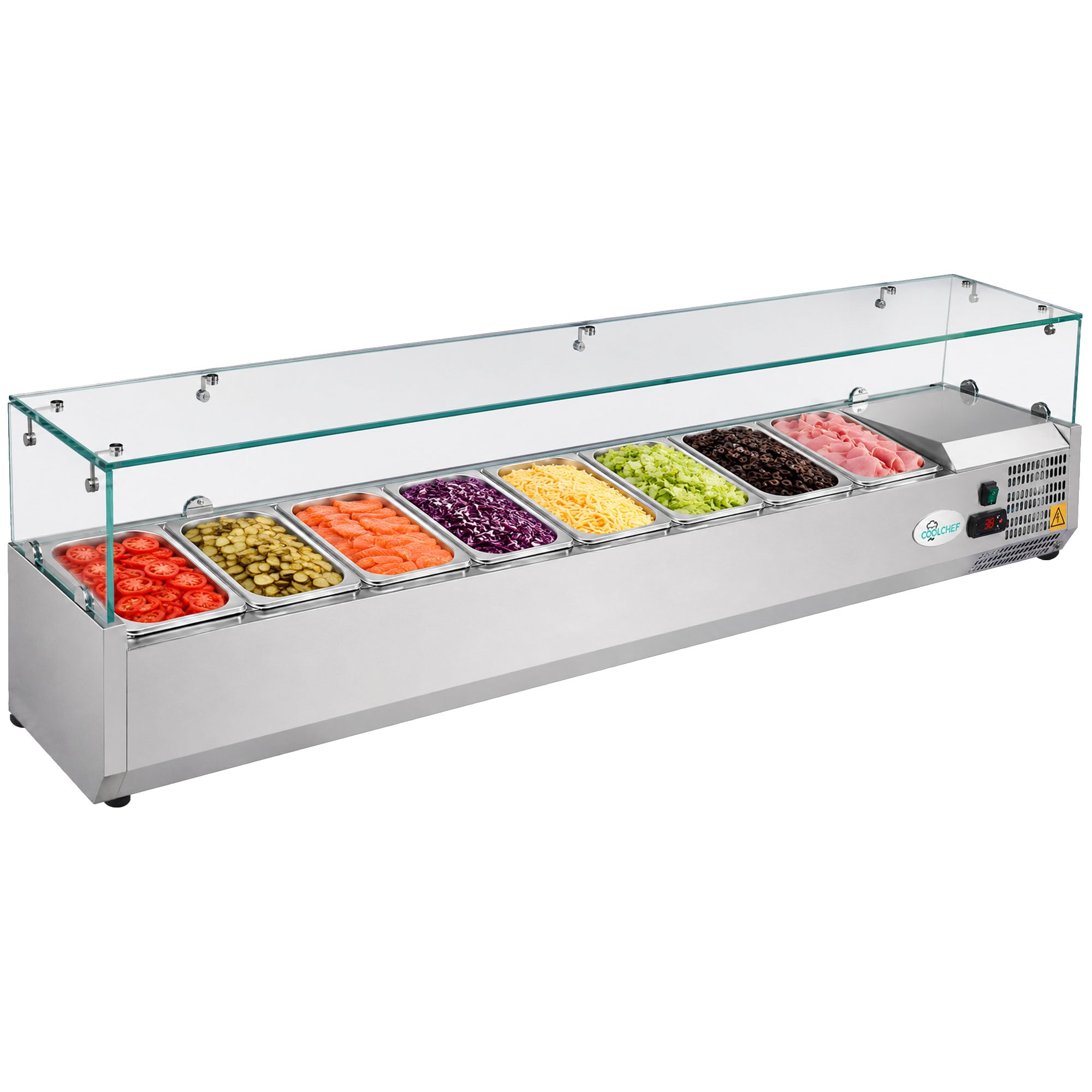 71” Commercial Refrigerated Prep Rail 2.1 Cu.Ft Sandwich Salad Condiment Station Glass Guard ETL