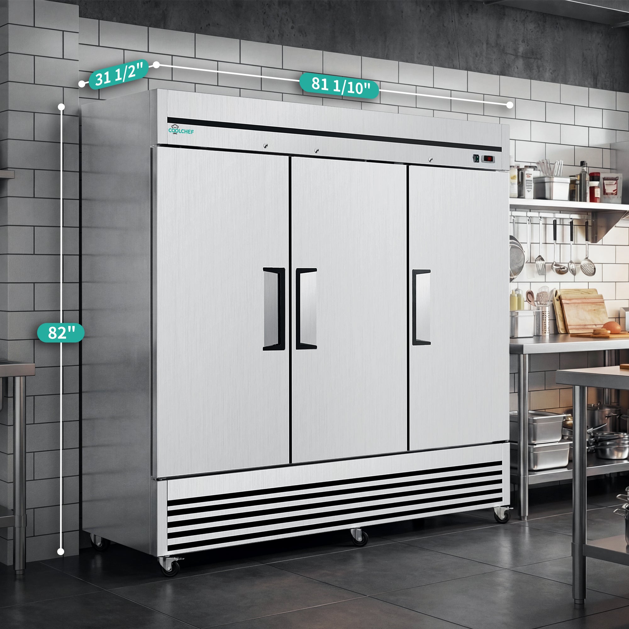 72 Cu Ft 3 Door Commercial Reach In Refrigerator ETL