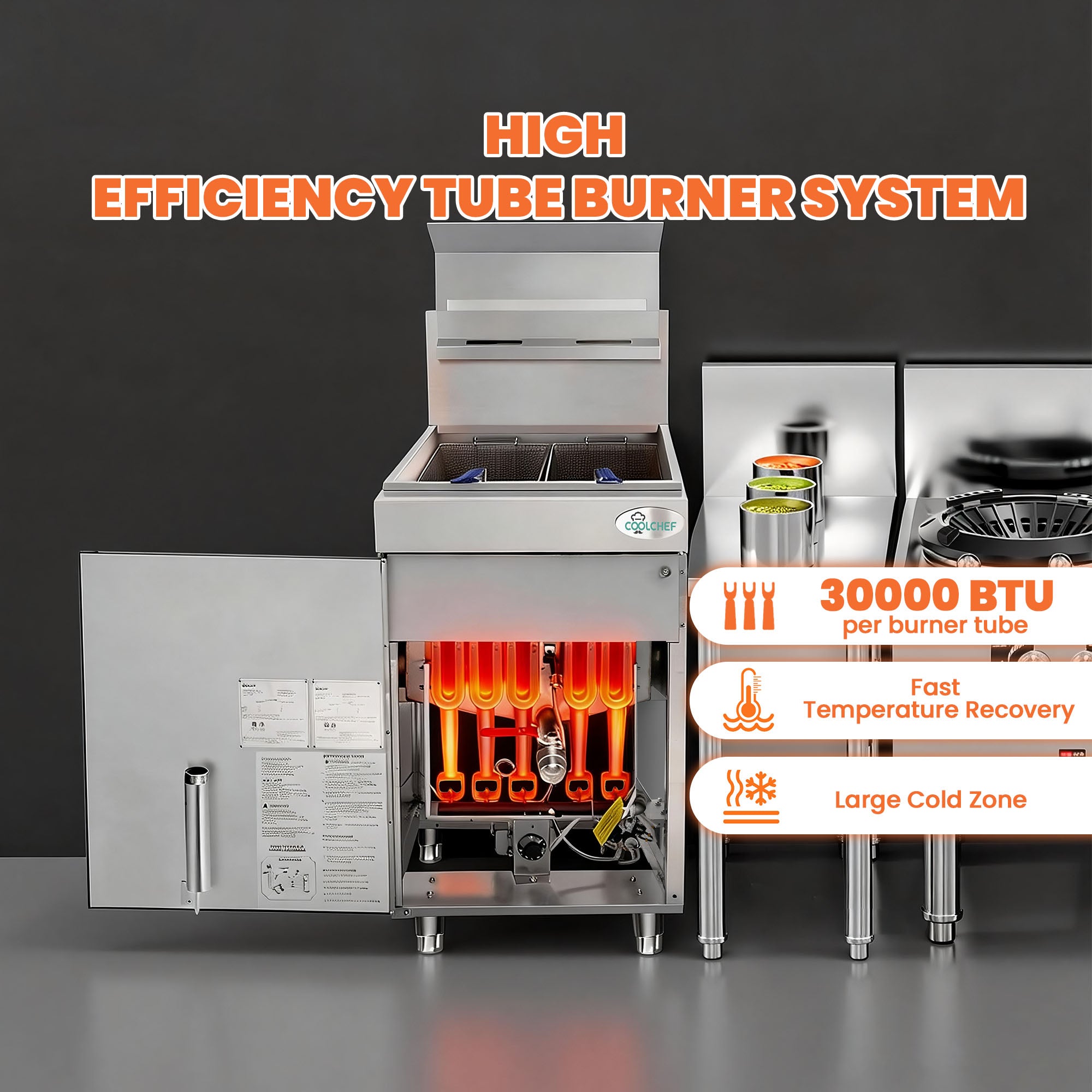 150,000 BTU 5 Burner Commercial Gas Fryer 75-80 lb LP