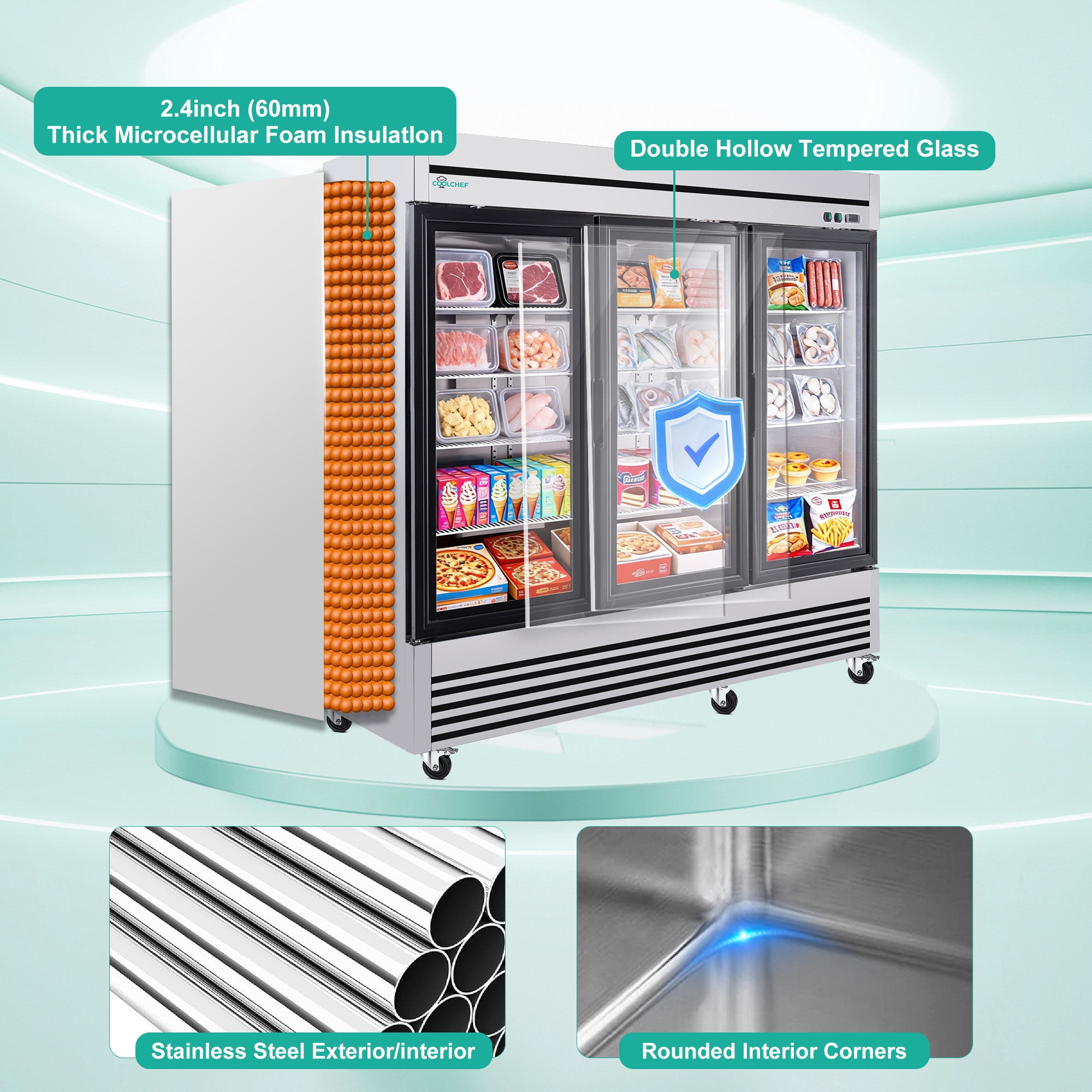72 Cu Ft Commercial Glass Door Freezer -8 to 0°F ETL