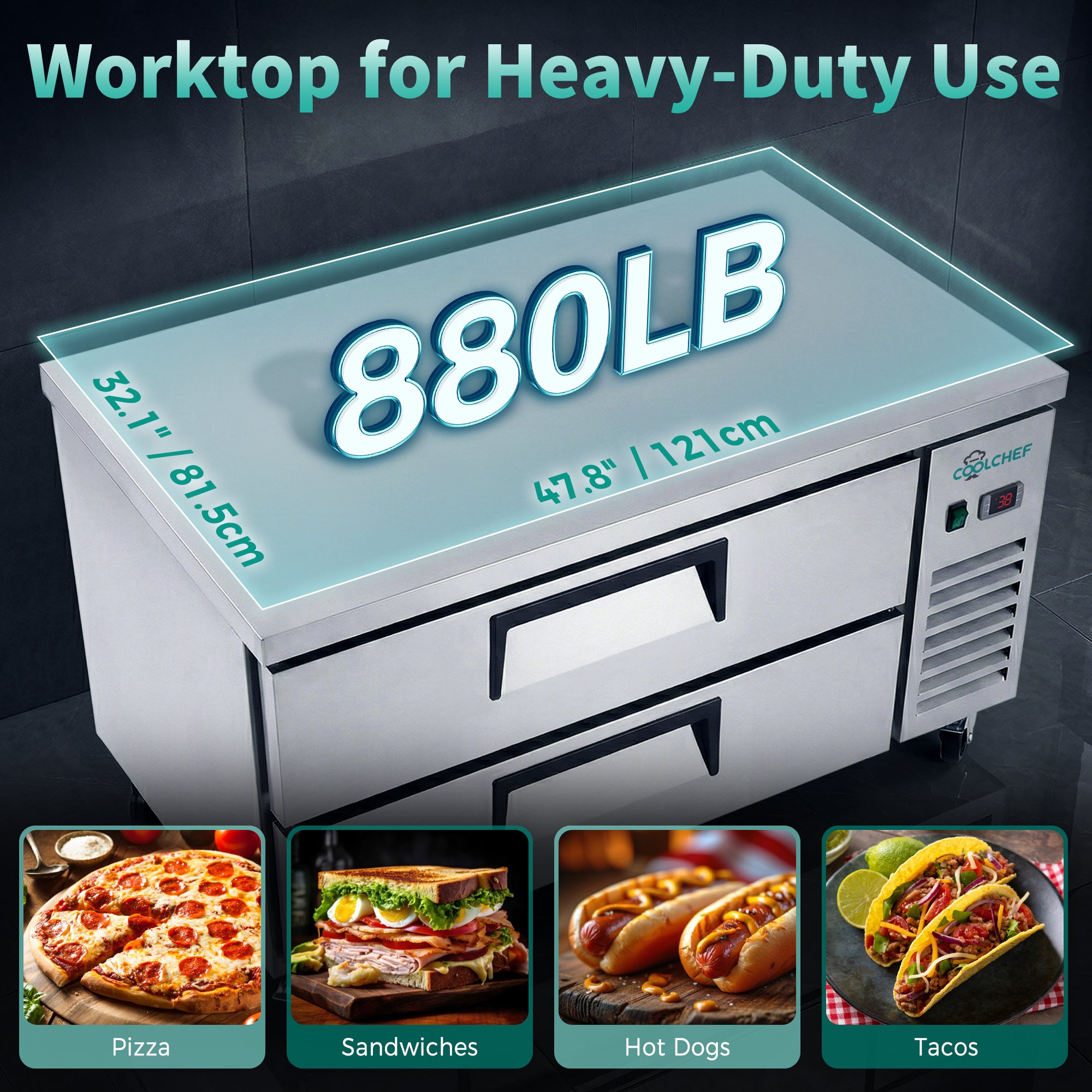 48" 2 Drawer Commercial Chef Base Refrigerator ETL