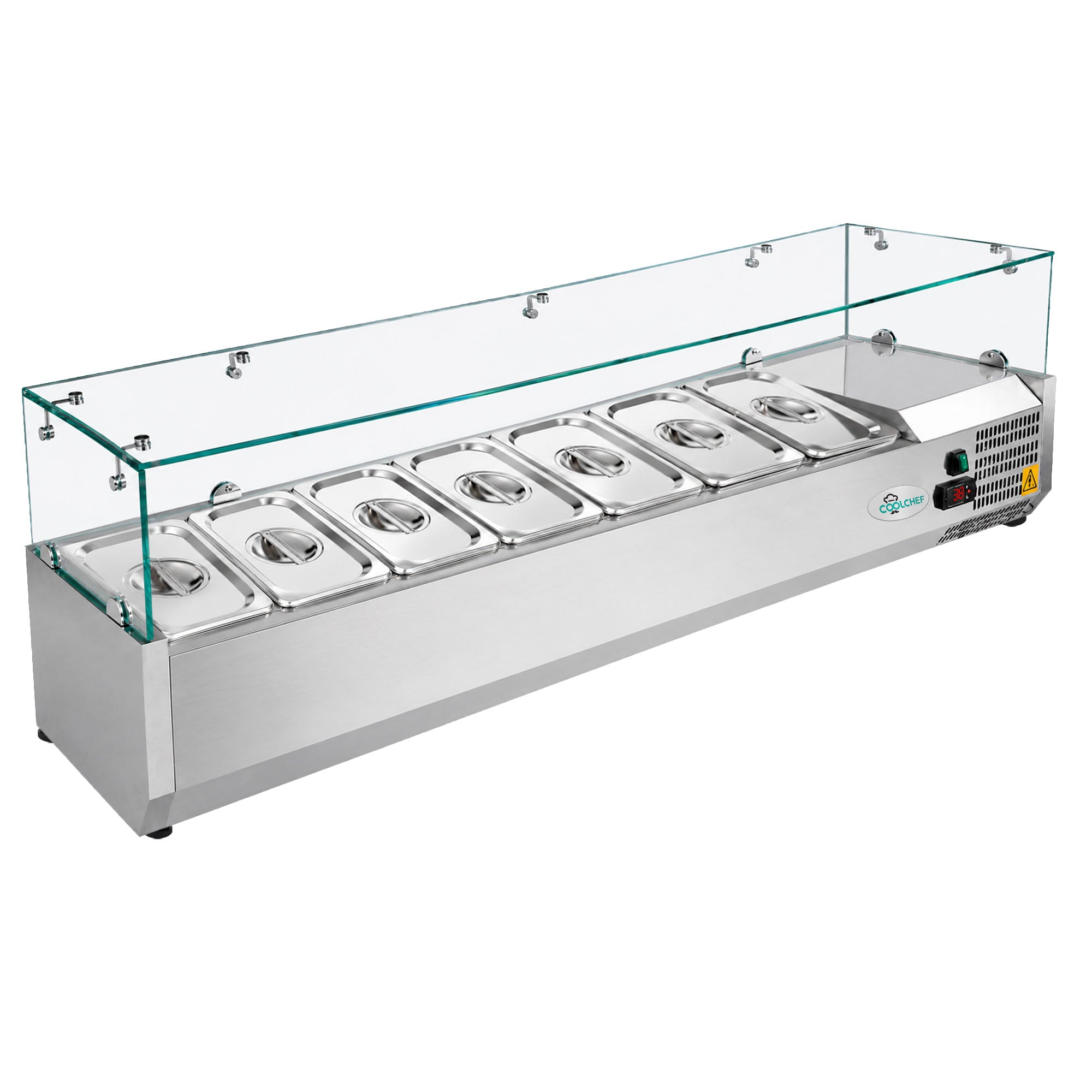 59" Commercial Refrigerated Prep Rail with Glass Guard, 1.7 Cu.Ft, 7 x 1/4 GN Pans, R290 ETL