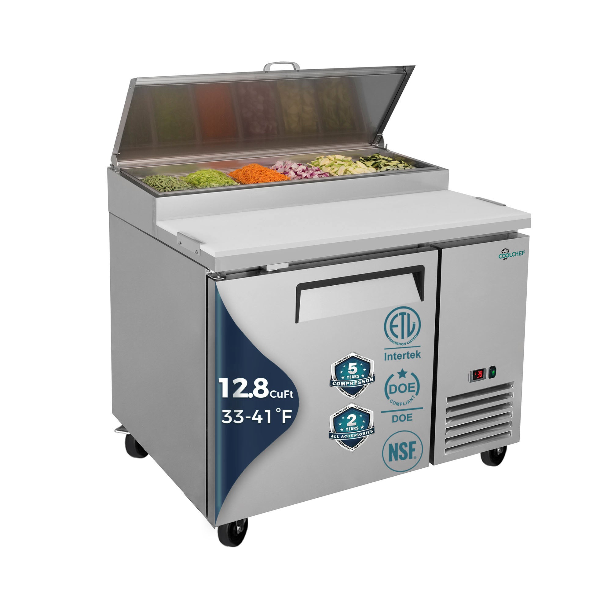 COOLCHEF 44" Pizza Prep Table Refrigerator