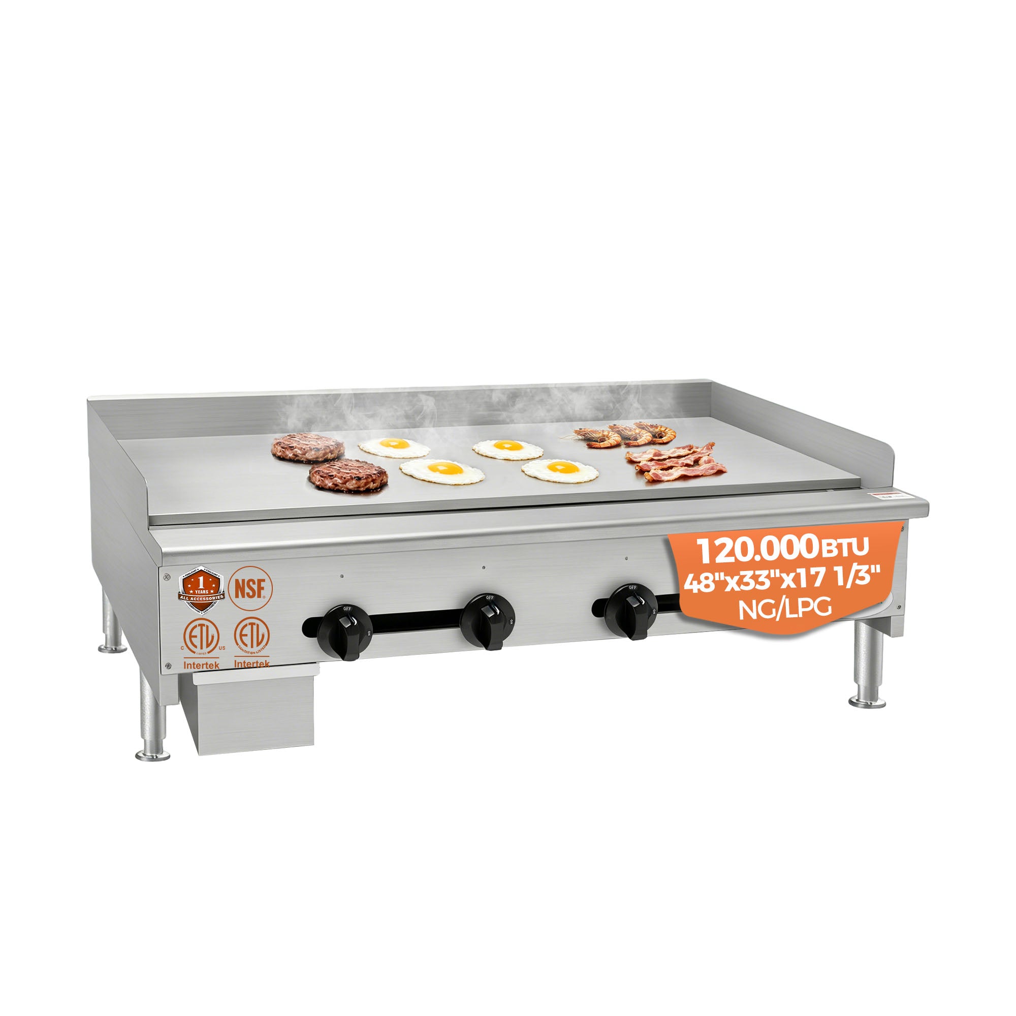 48" 120,000 BTU Commercial Gas Griddle 4 Burner CSA