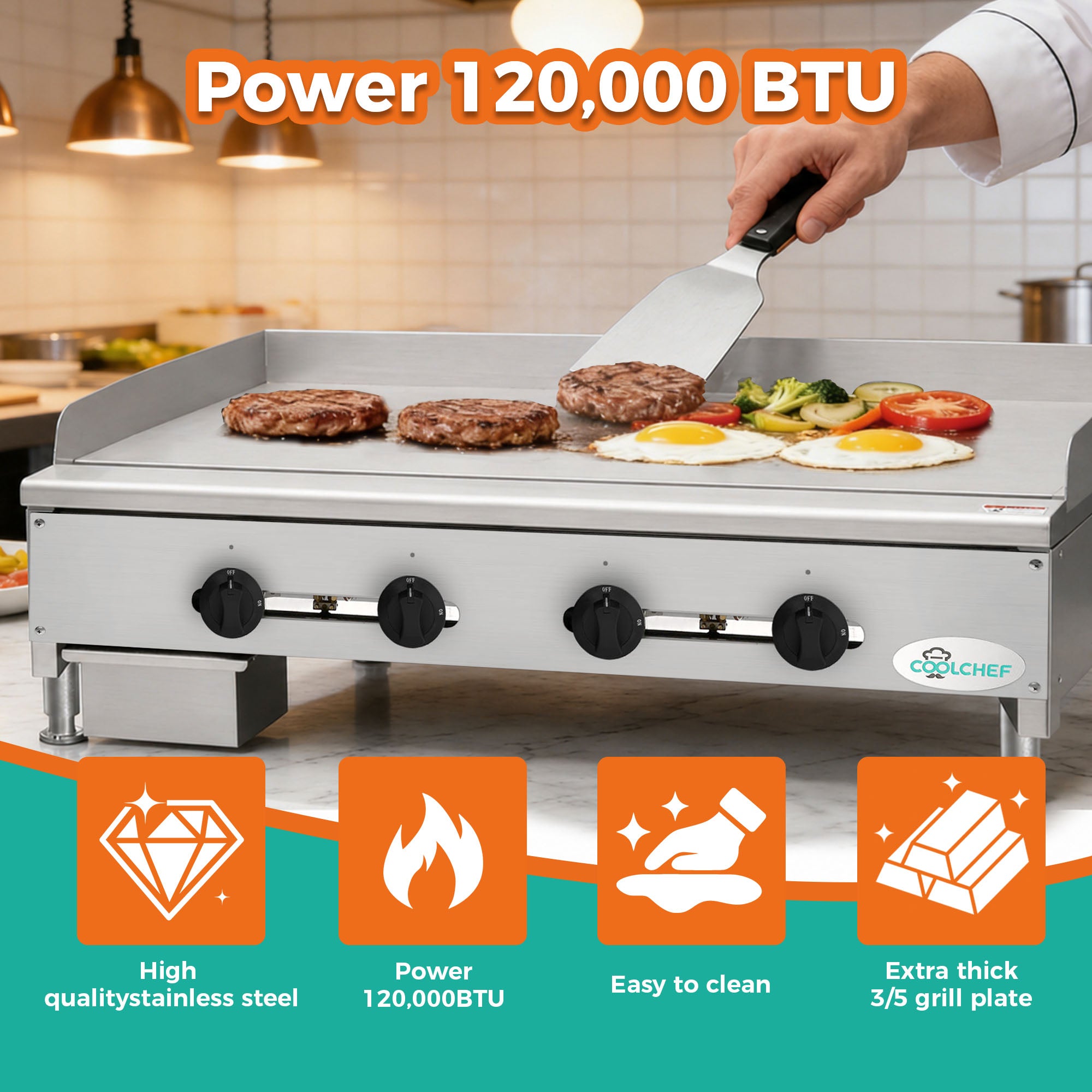48" 120,000 BTU Commercial Gas Griddle 4 Burner CSA